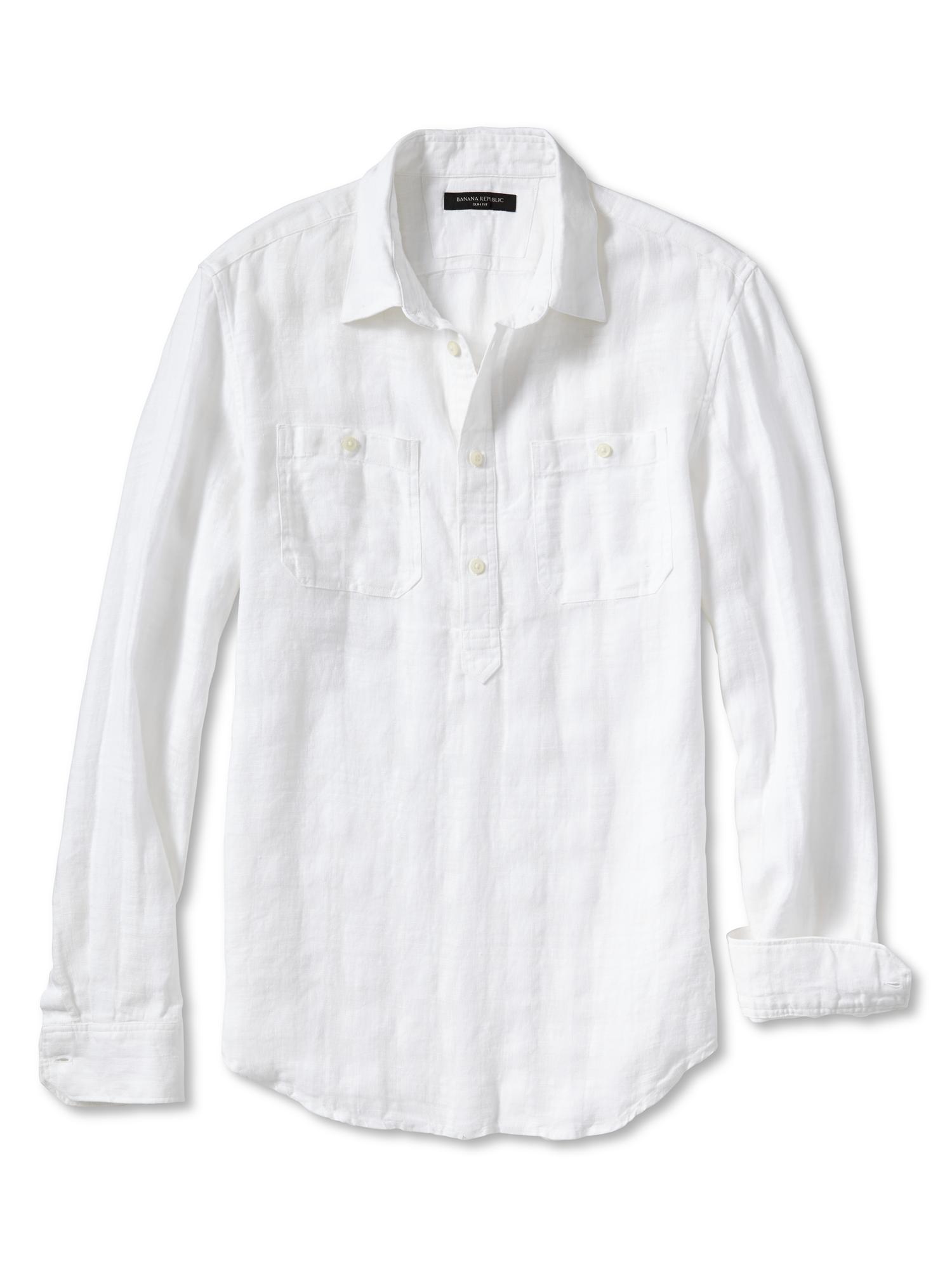Slim Fit Linen/Cotton Popover Shirt