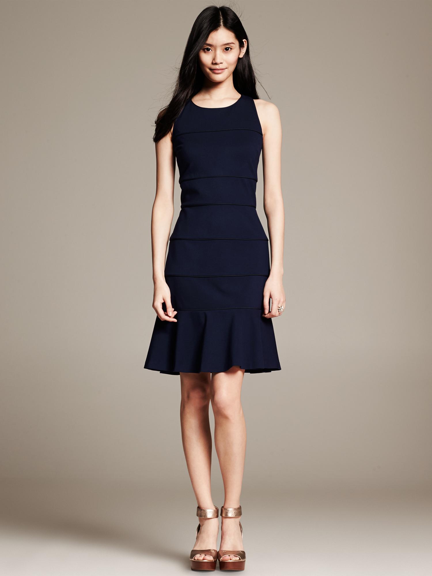 Piped Ponte Tiered Dress Banana Republic