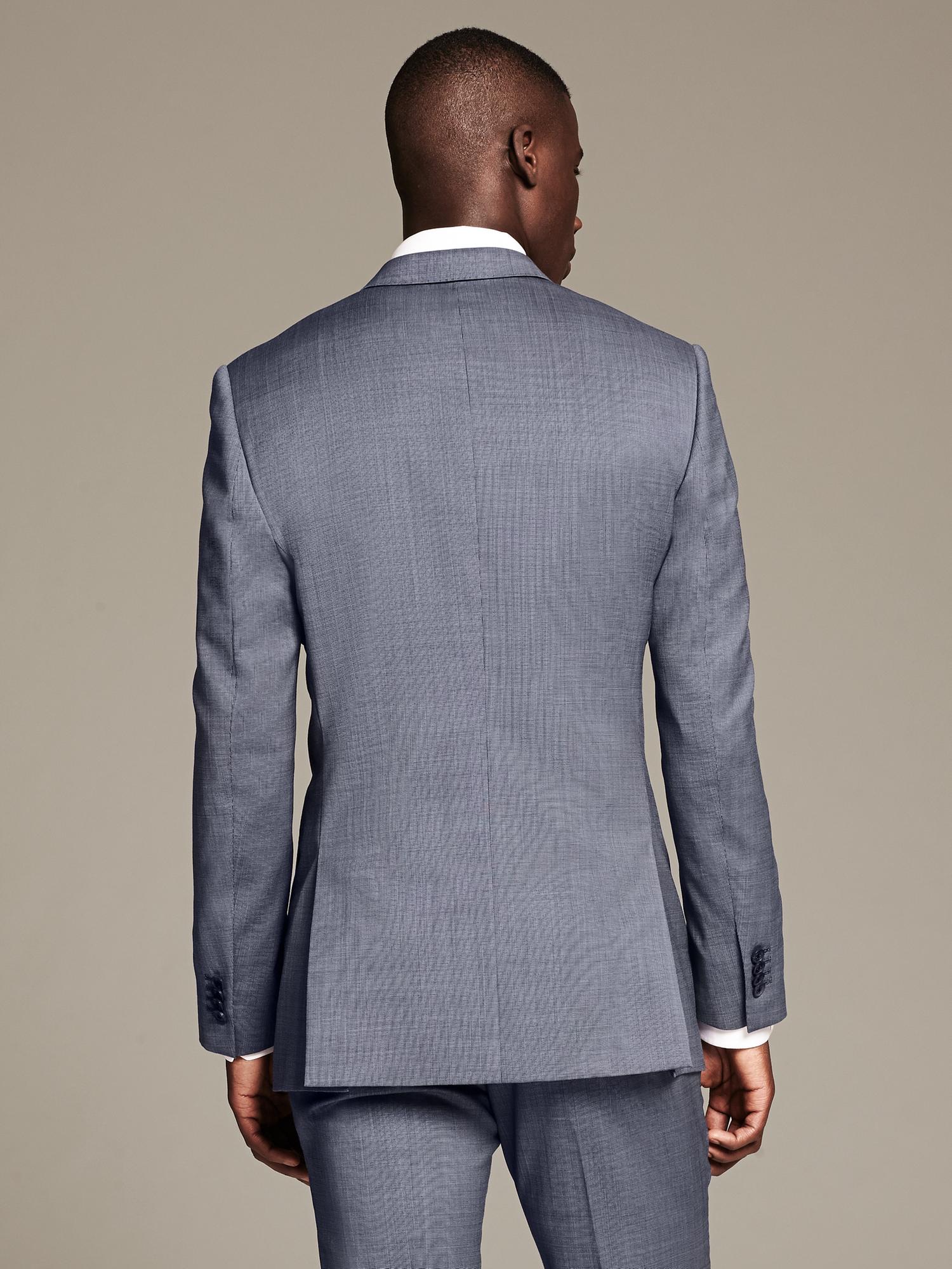 BR Monogram Textured Blue Wool Suit Jacket