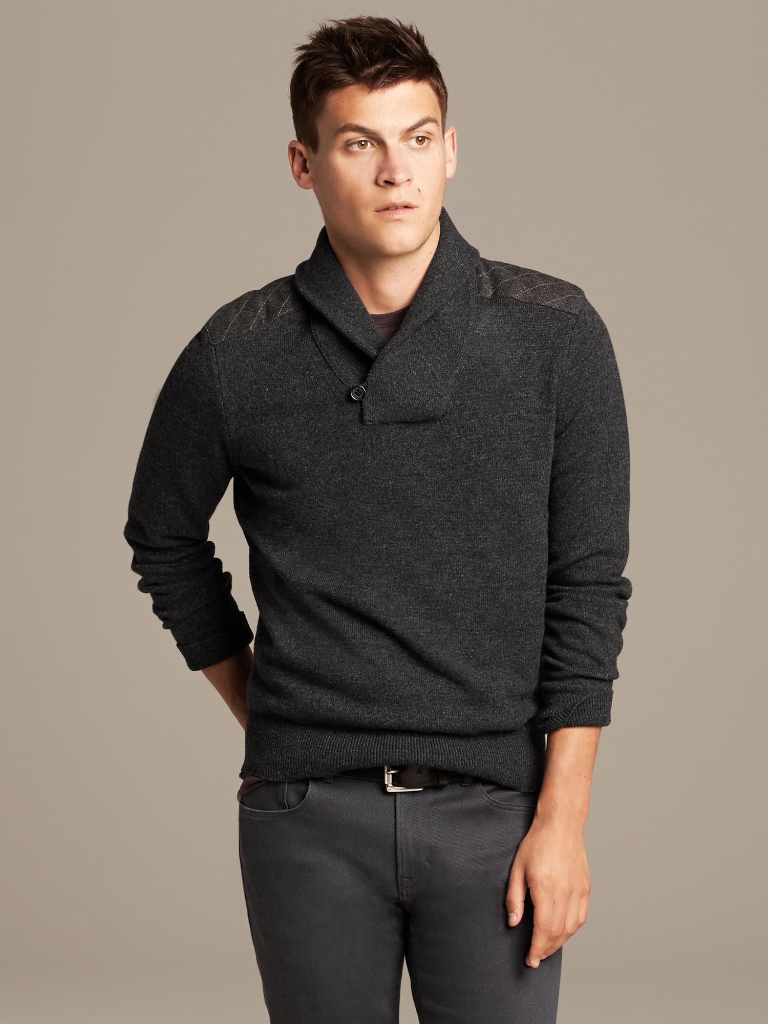 Quilted Shawl-Collar Pullover