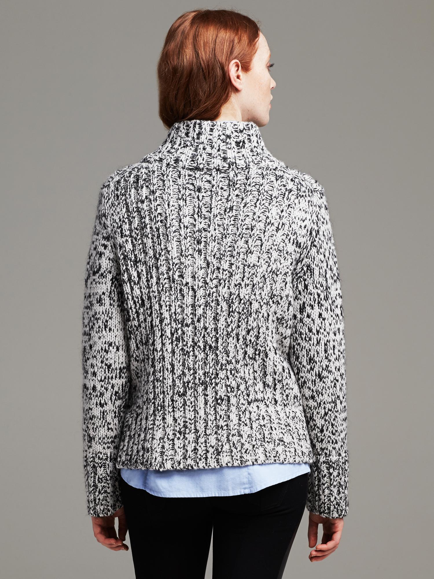 Marled Faux-Leather Trim Sweater Jacket