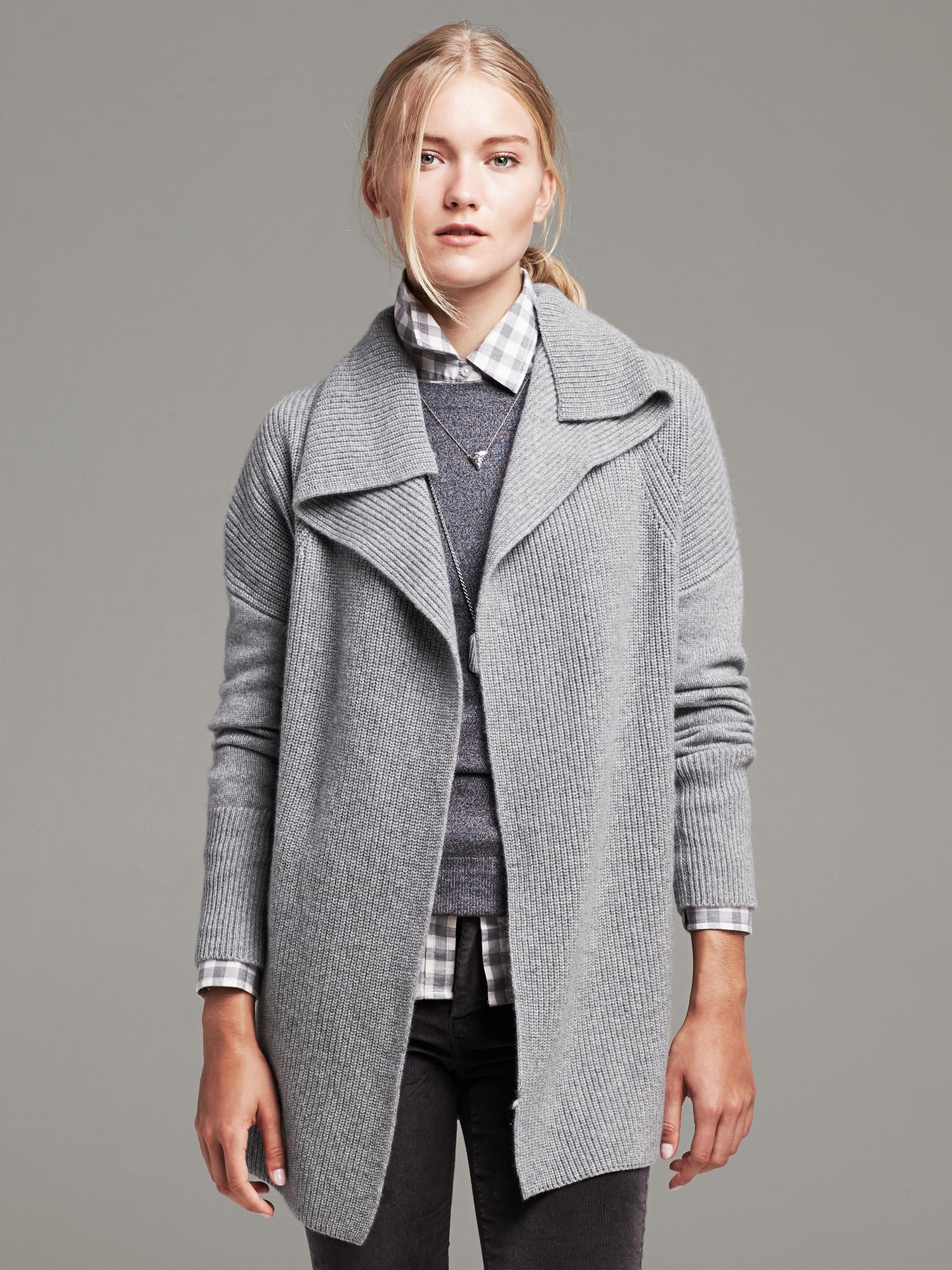 Ribbed Cashmere Open Cardigan