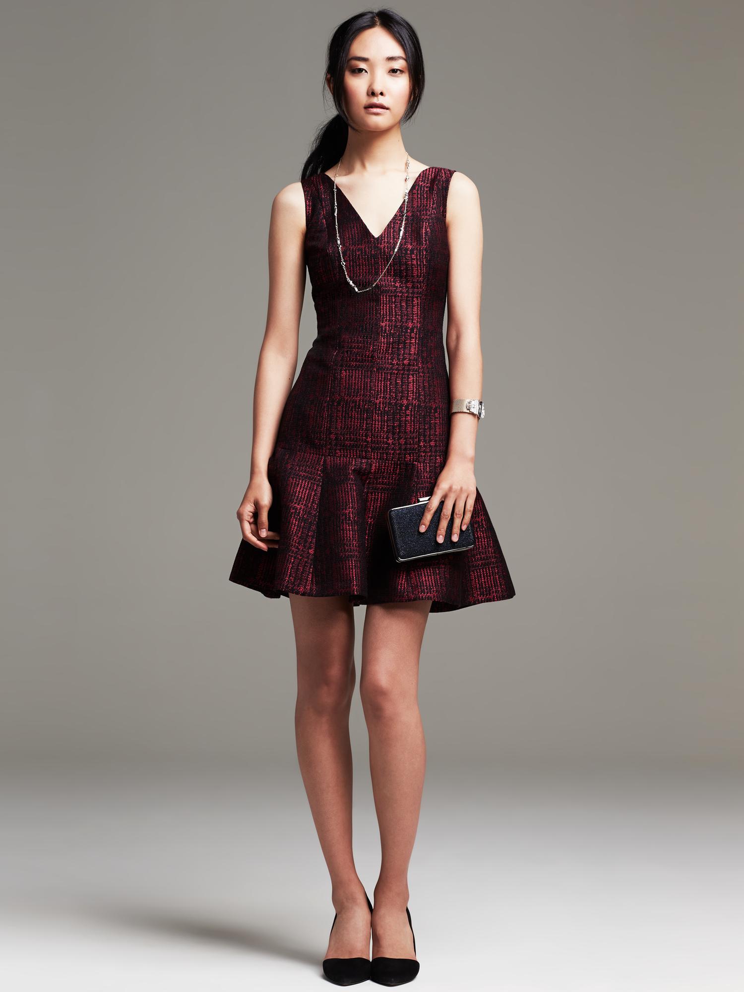 Red Tweed Fit-and-Flare Dress