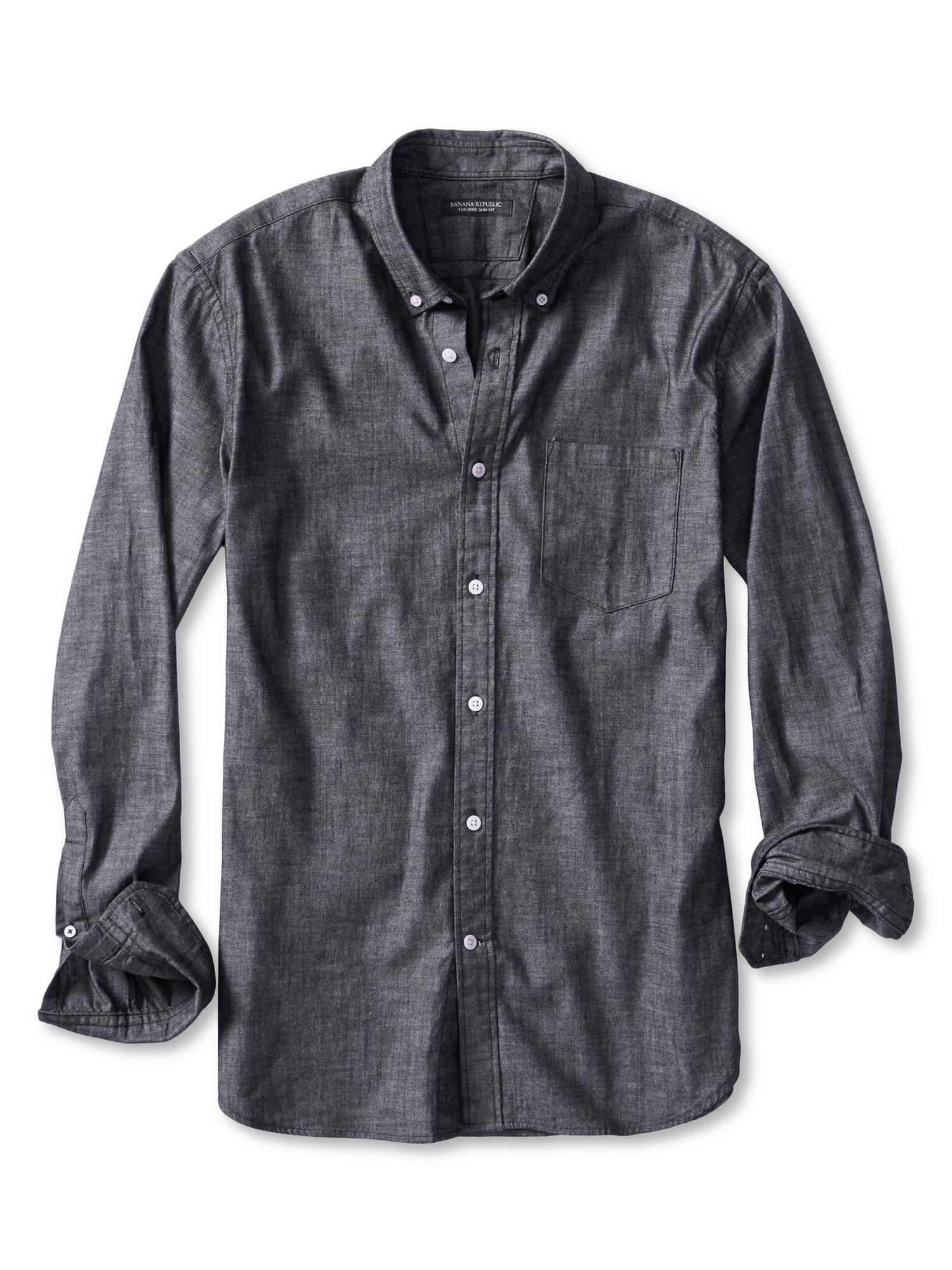 Tailored Slim-Fit Soft-Wash Black Chambray Shirt