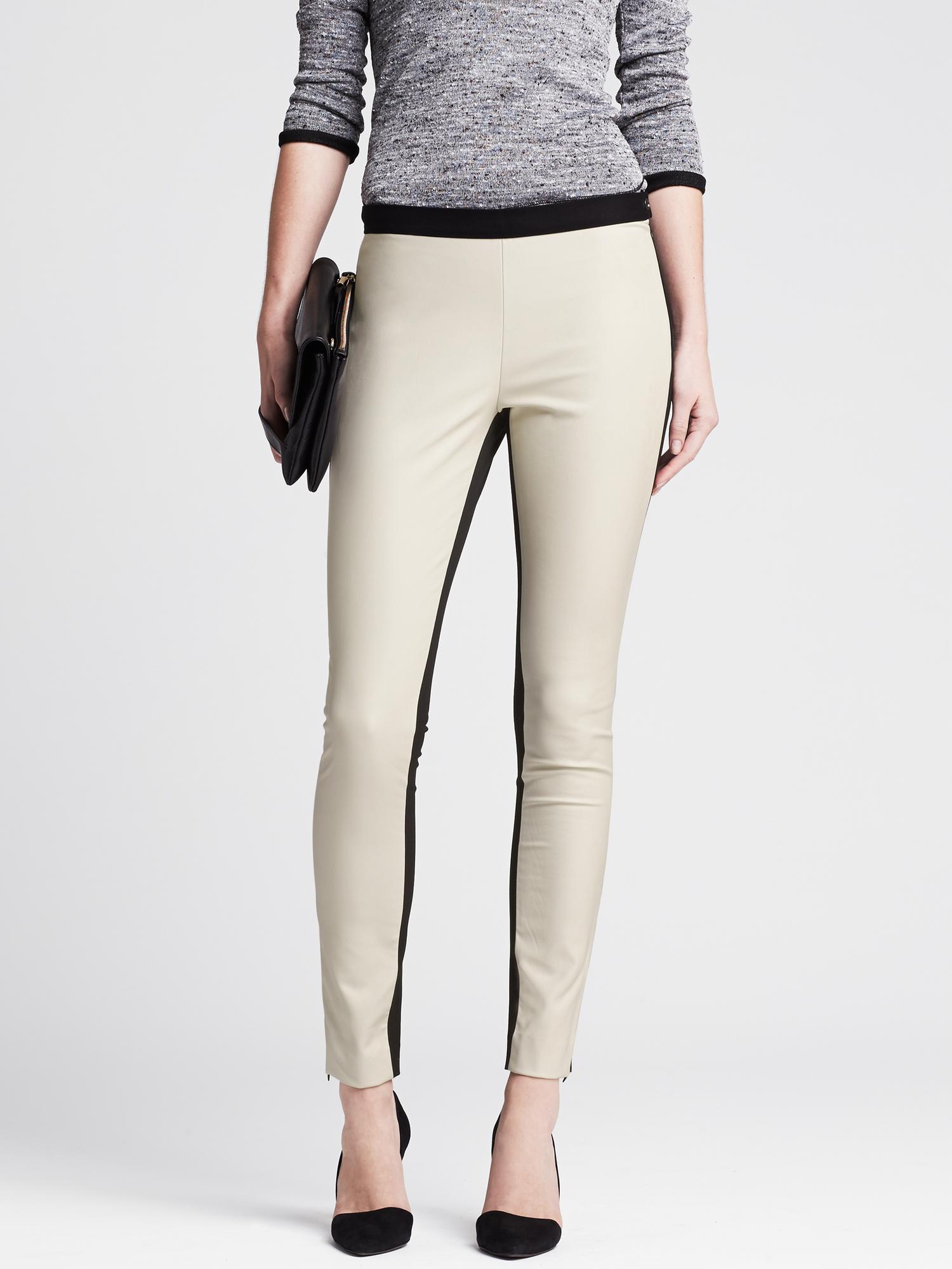 Sloan-Fit White Faux-Leather Front Legging
