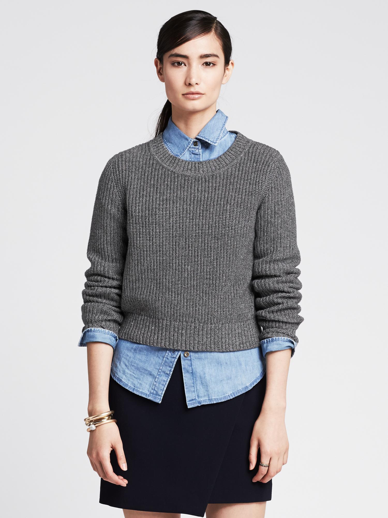 Shaker-Stitch Cropped Pullover