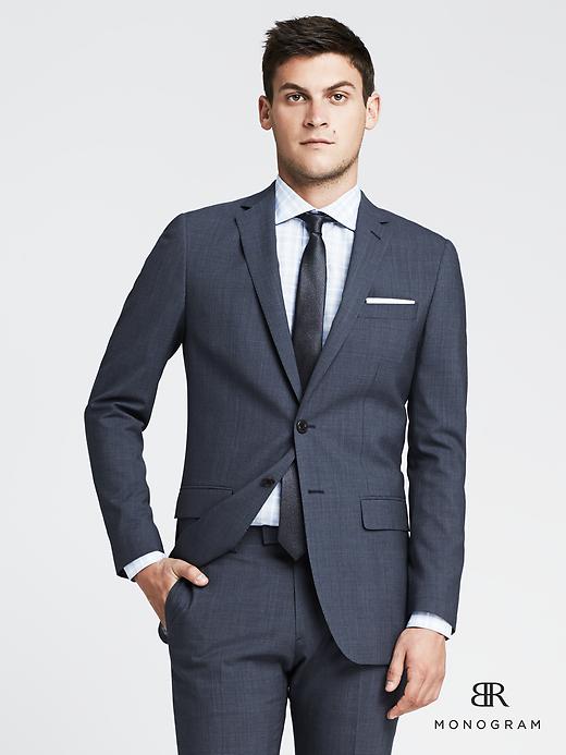 Banana Republic Mens Monogram Blue Micro Check Wool Suit Jacket Size 48 Regular - Blue dusk