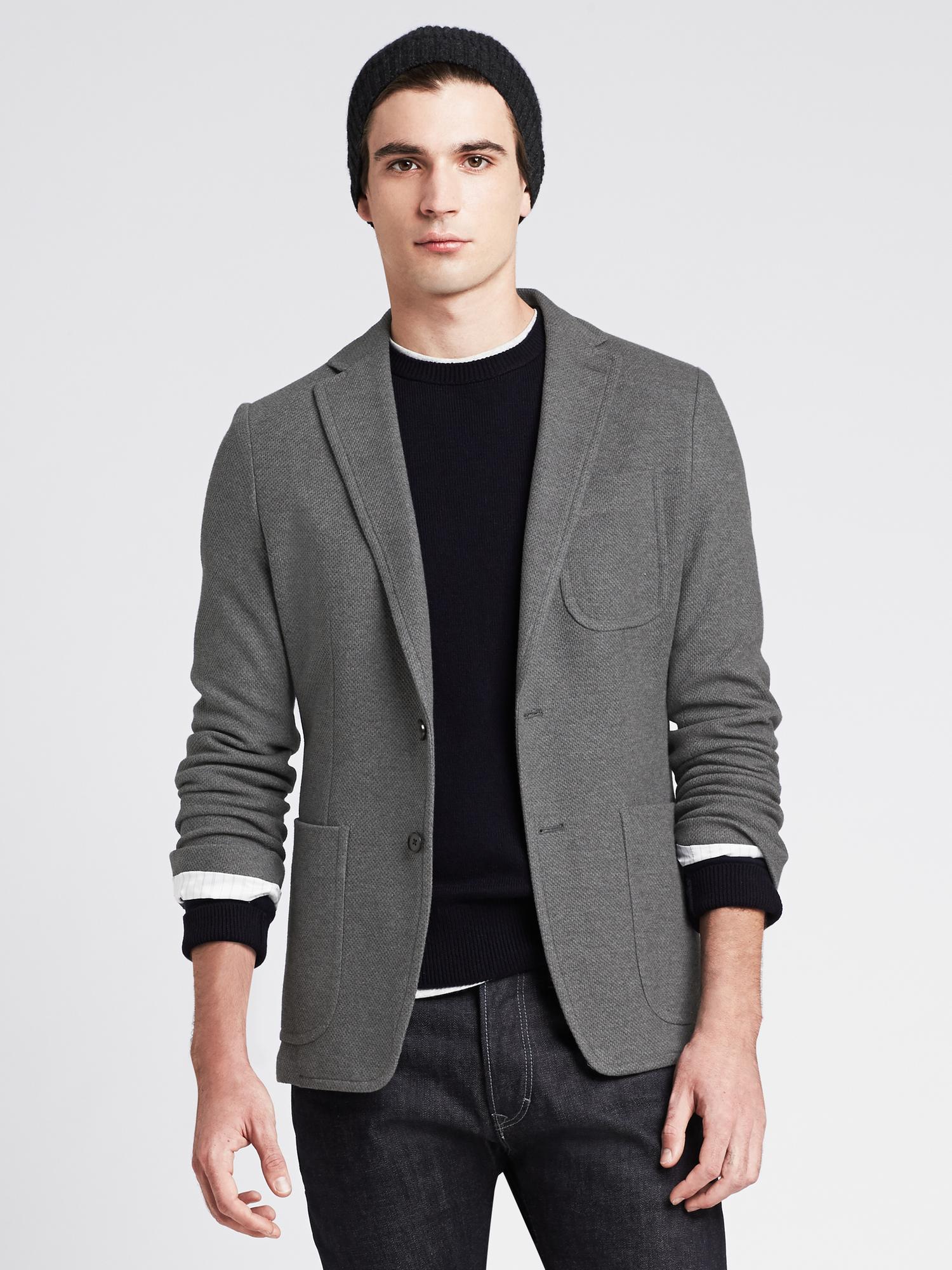 Tailored Charcoal Knit Blazer
