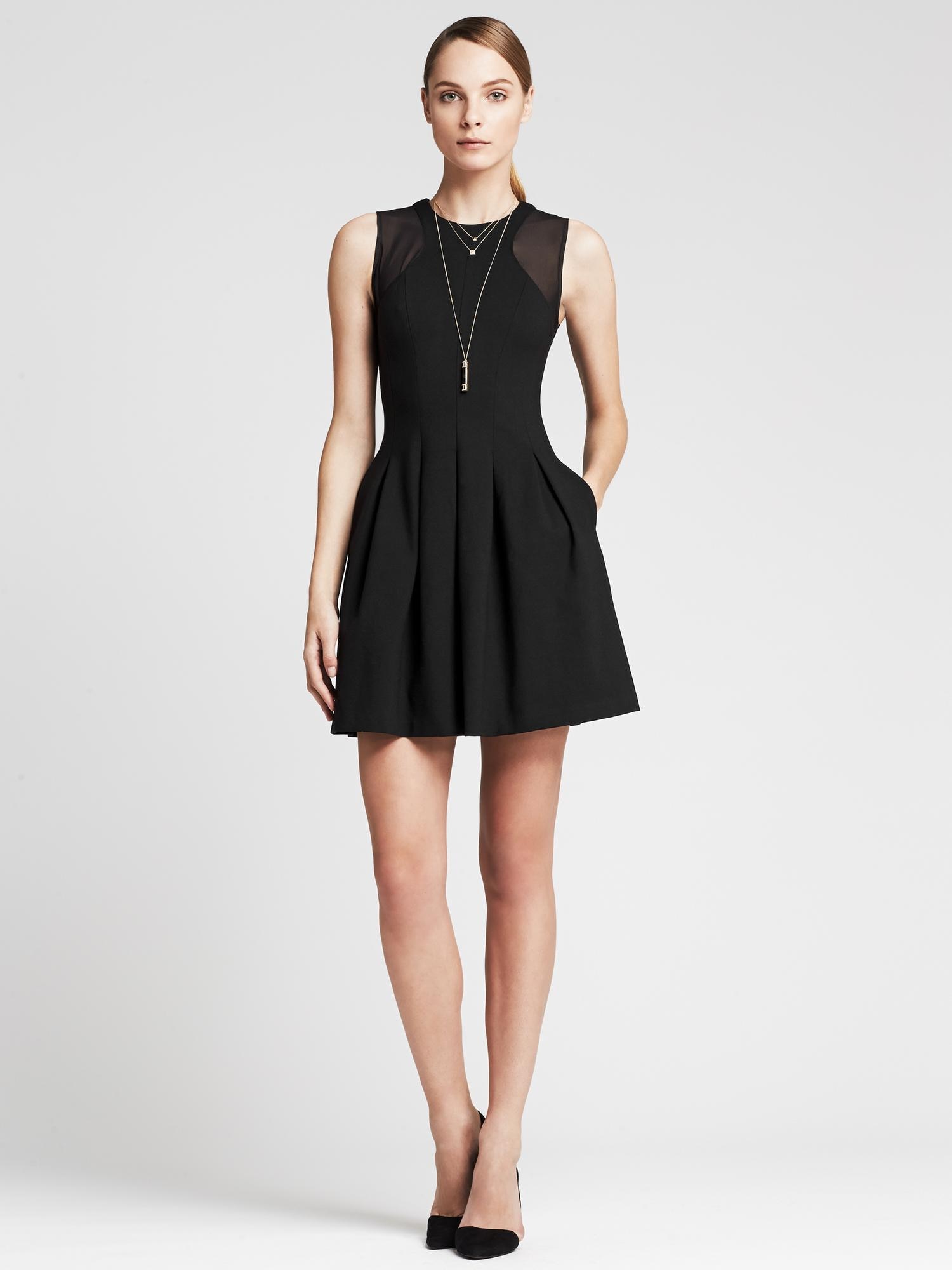 Mesh Ponte Fit-and-Flare Dress