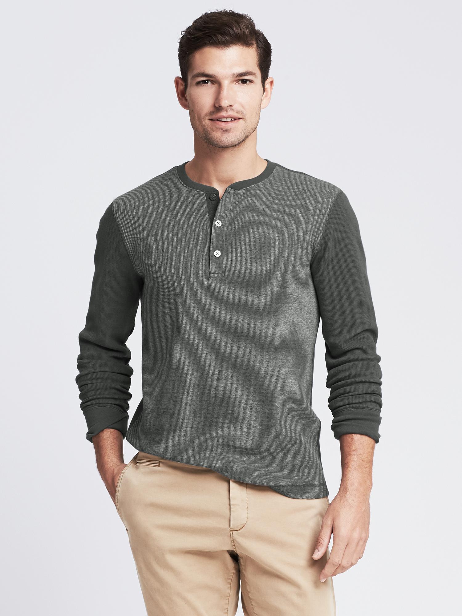 Colorblock Waffle Knit Henley Banana Republic