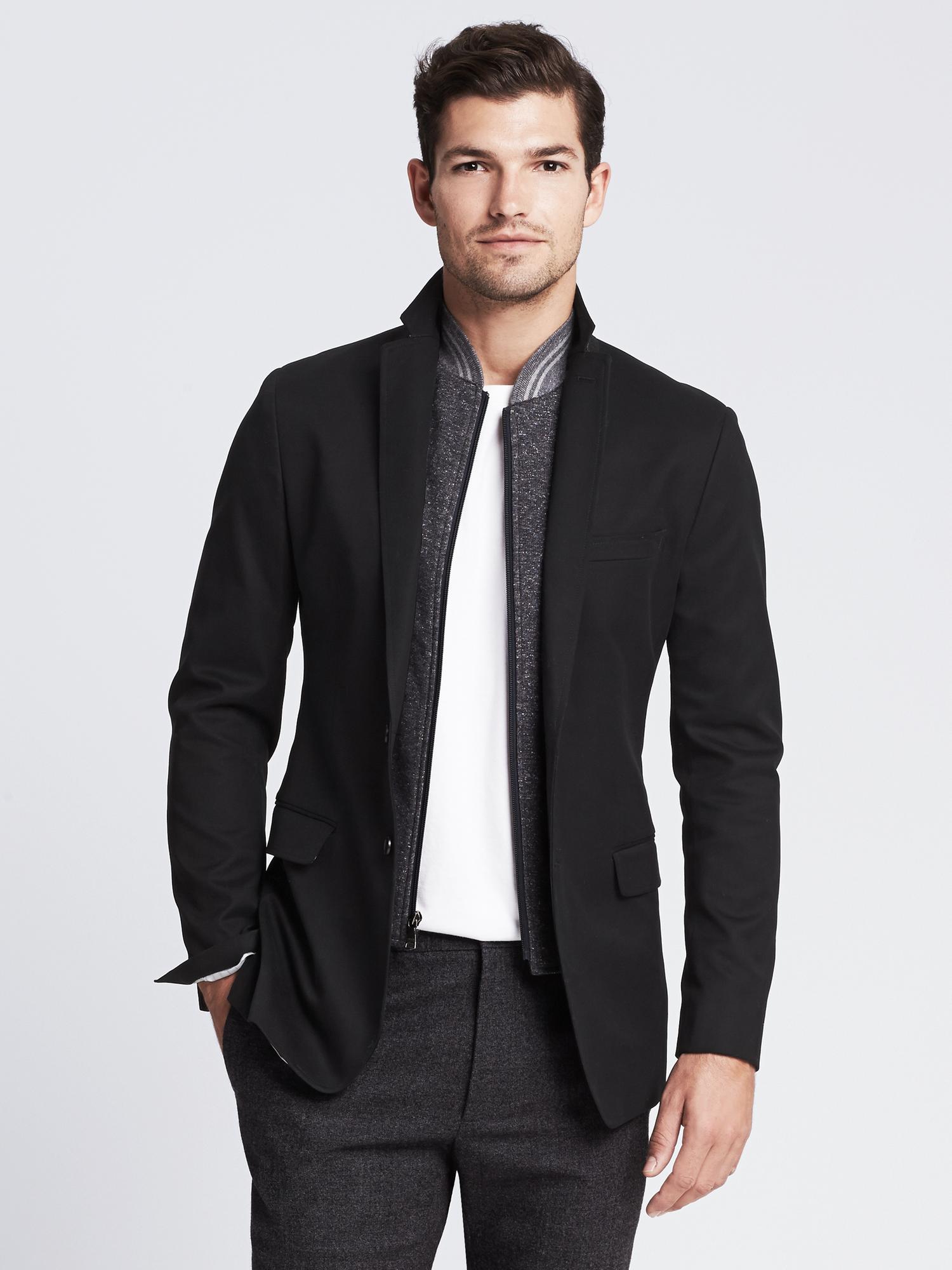 Tailored-Fit Black Cotton Blazer