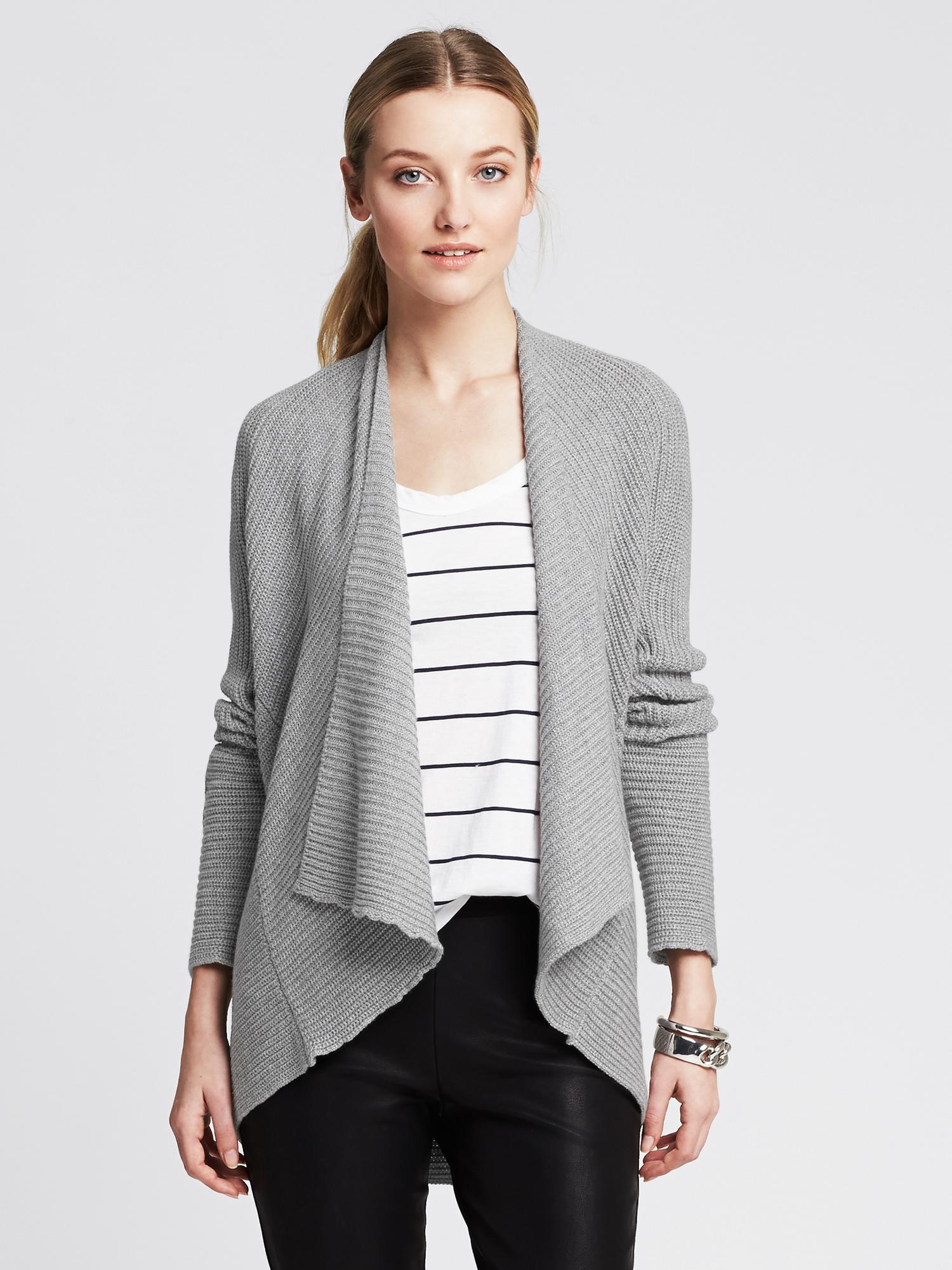Ribbed High-Low Open Cardigan