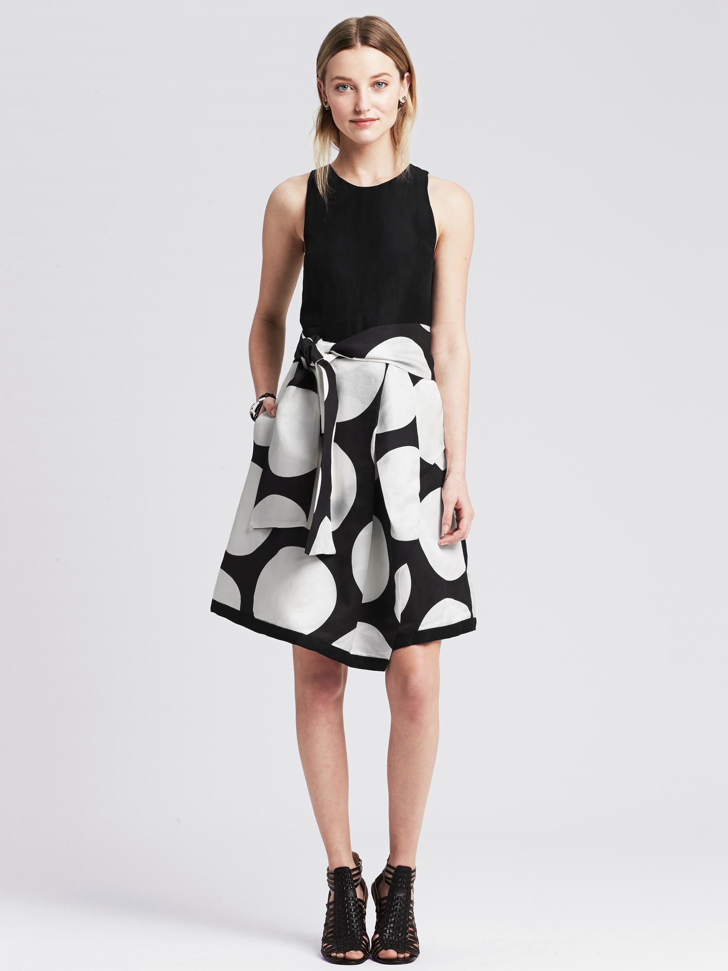 Dot-Print Belted Fit-and-Flare Dress
