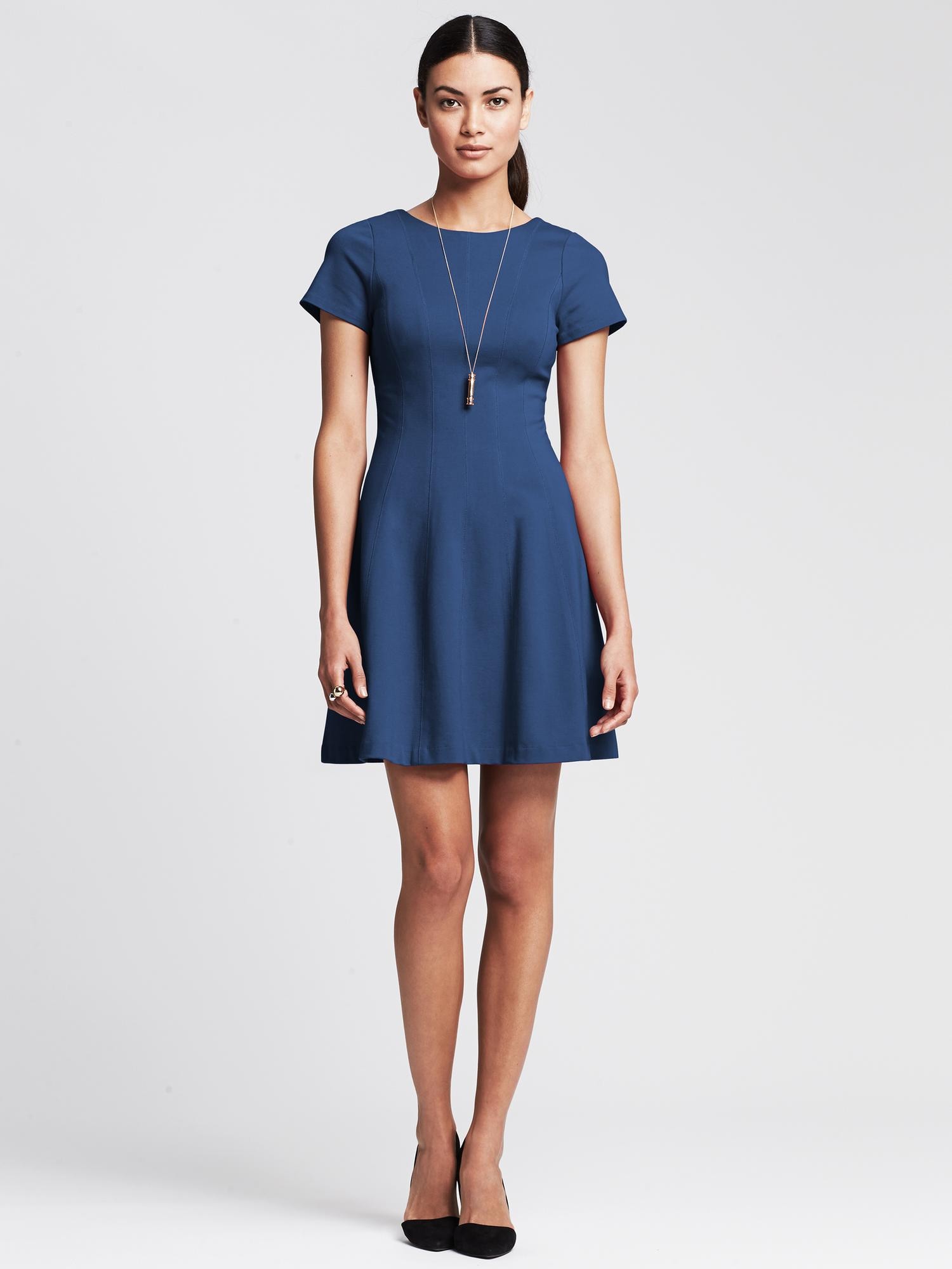 Seamed Ponte Fit-and-Flare Dress