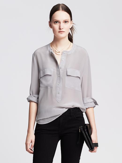 Banana Republic Dark Silk Popover Blouse