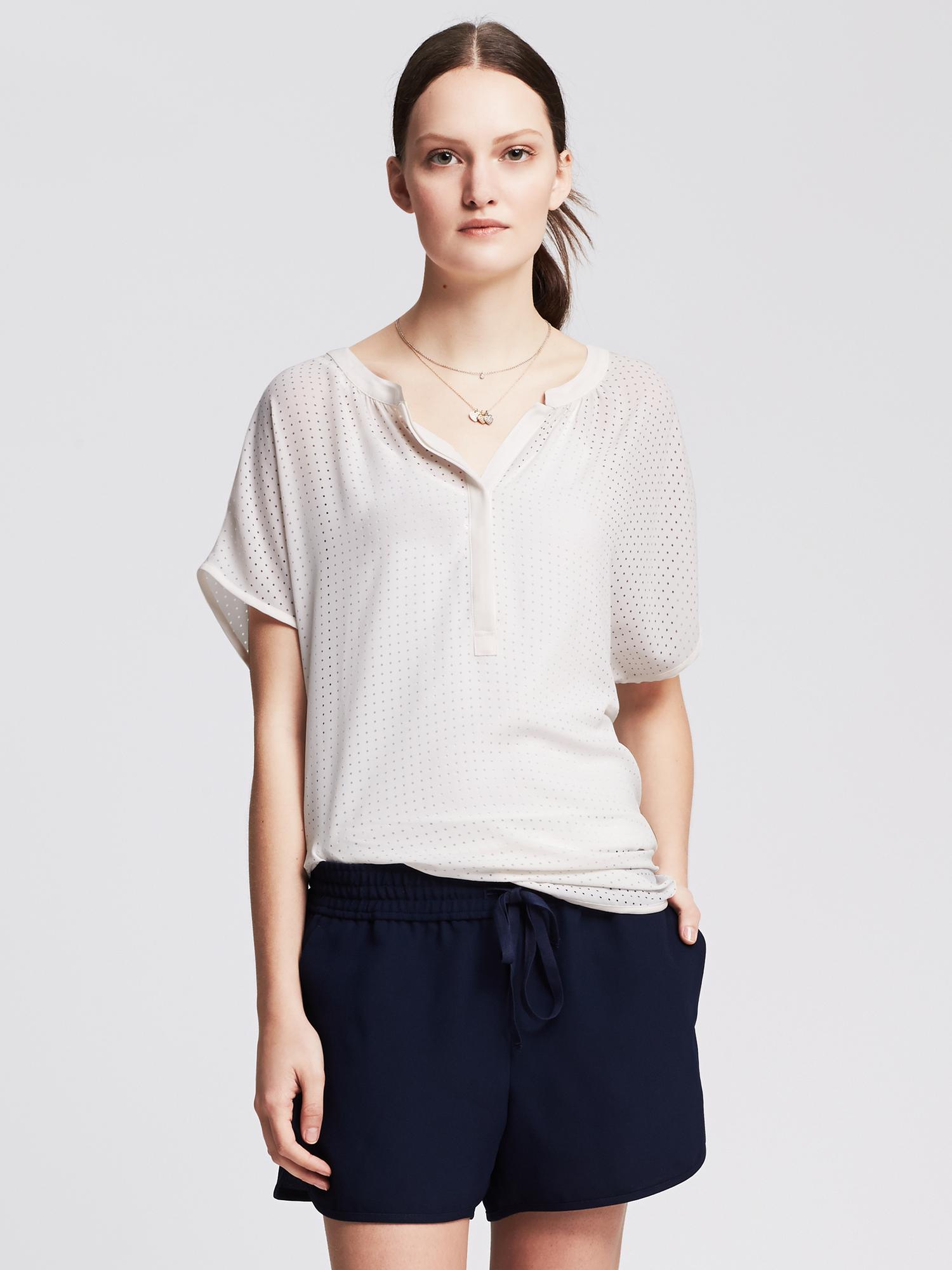 Perforated Drapey Popover Blouse