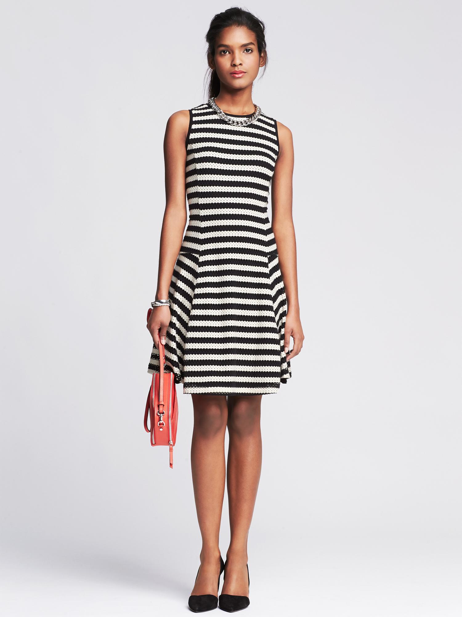 Perforated Stripe Fit-and-Flare Dress
