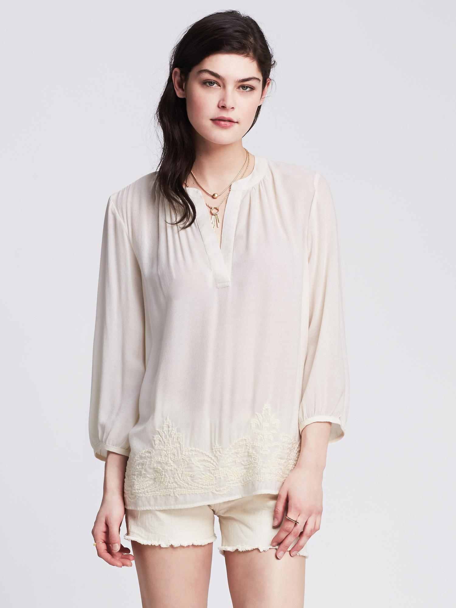 Embroidered Popover Blouse