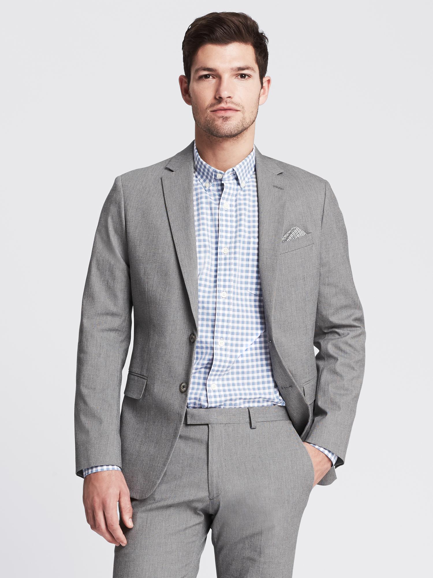 Modern Slim Textured Gray Suit Jacket
