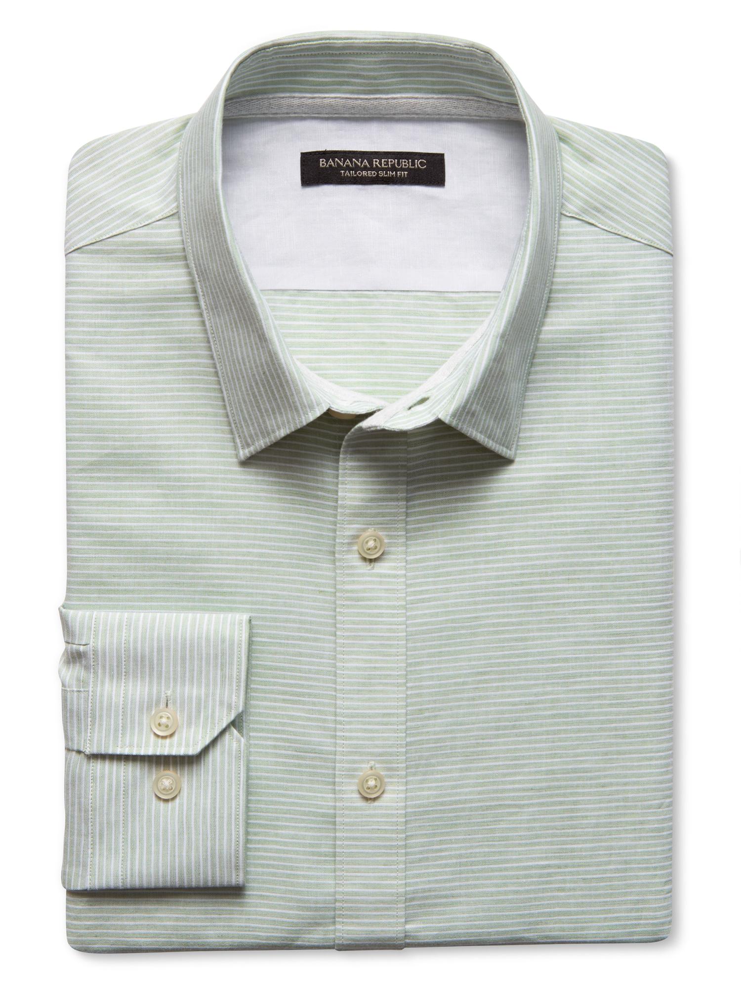 Tailored Slim-Fit Striped Linen-Cotton Shirt