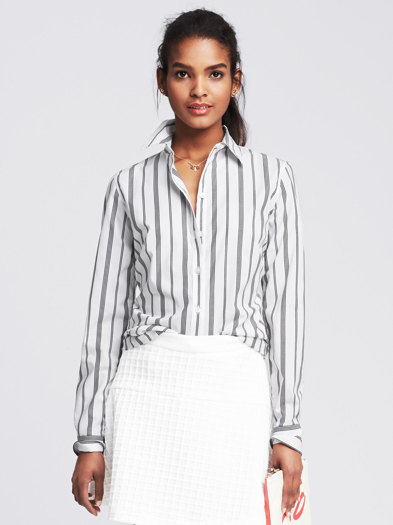 Fitted Non-Iron Black Stripe Shirt