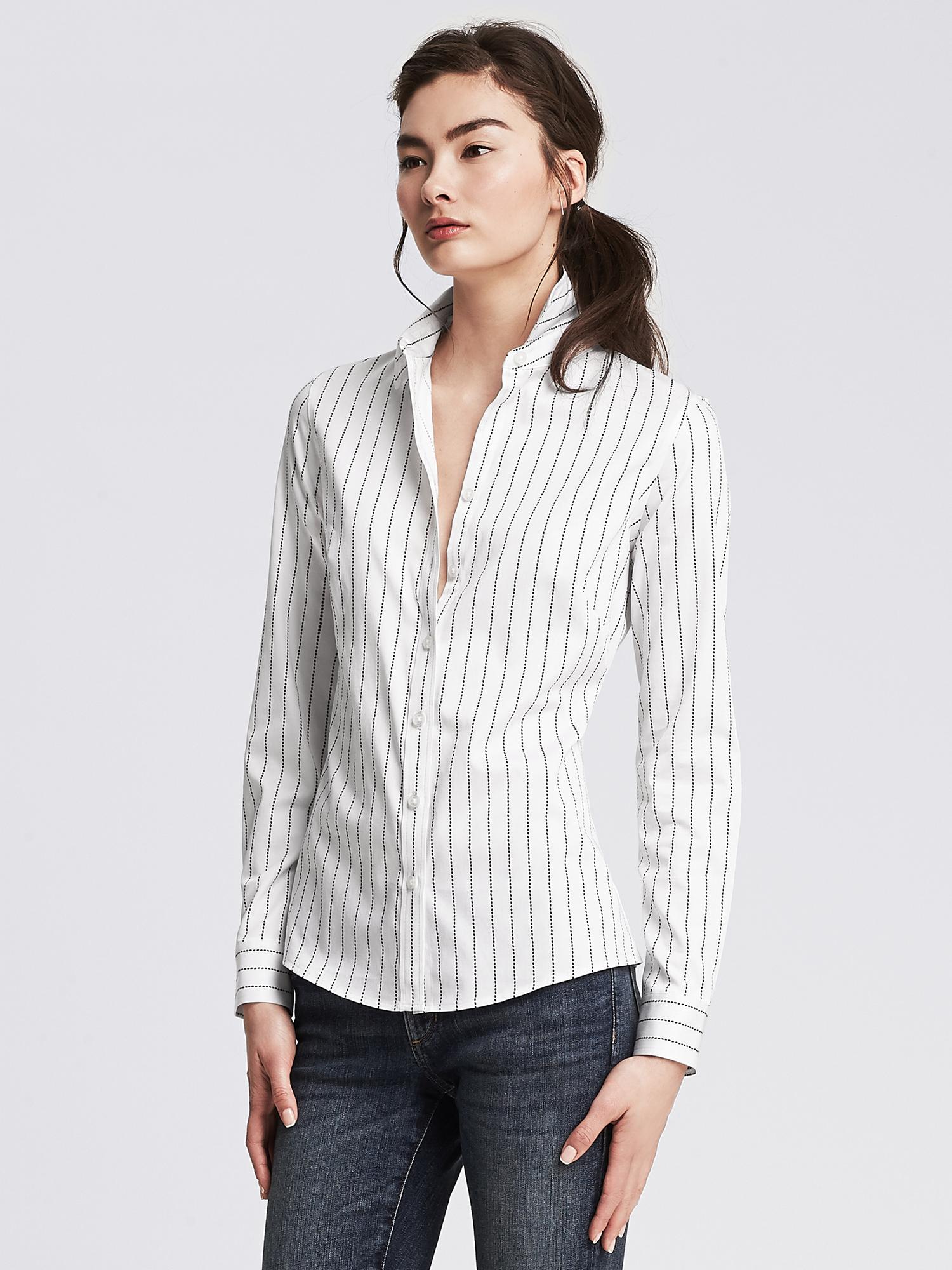 Fitted Non-Iron Dot Stripe Shirt