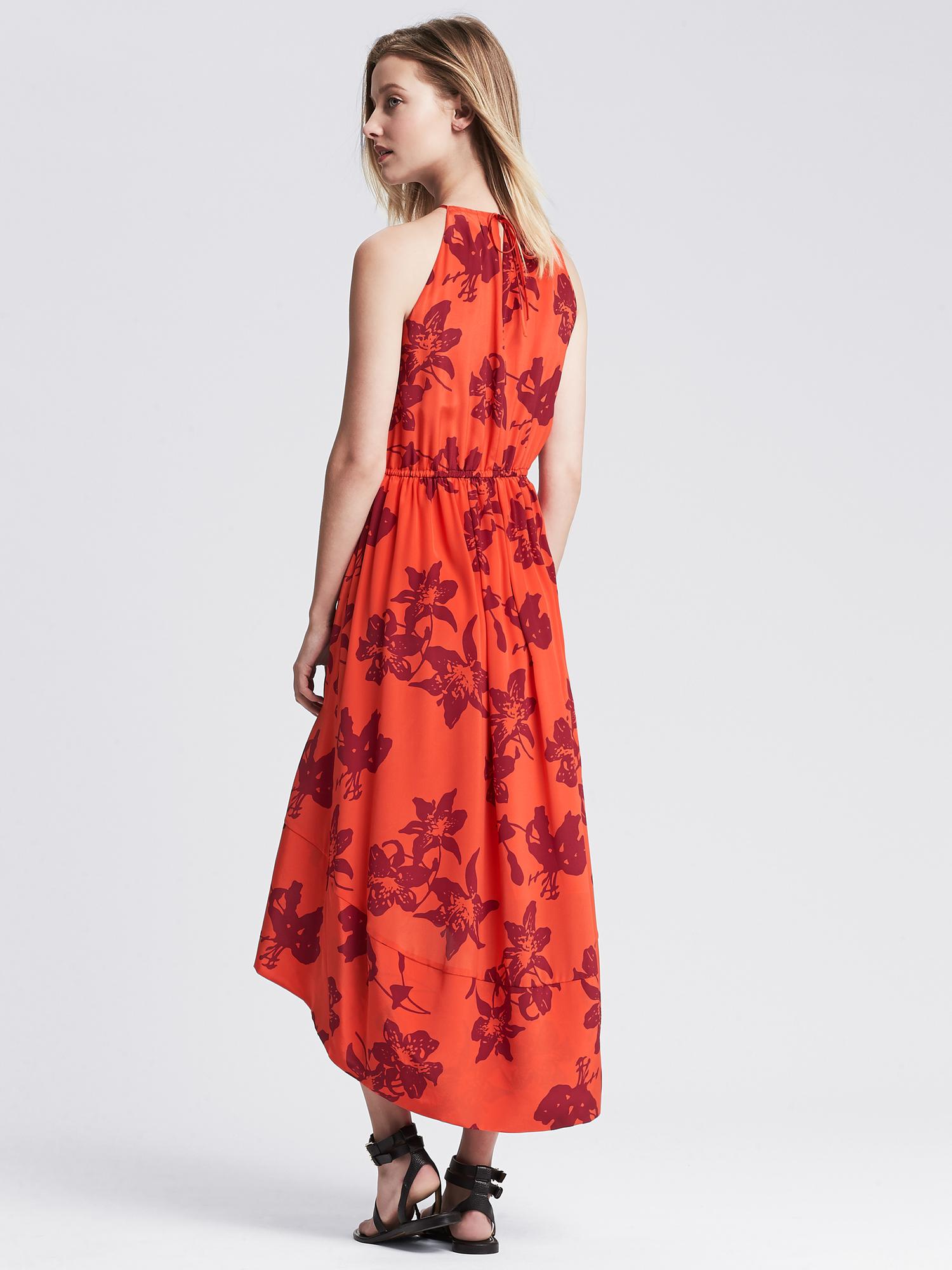 Bold Floral Silk High/Low Dress