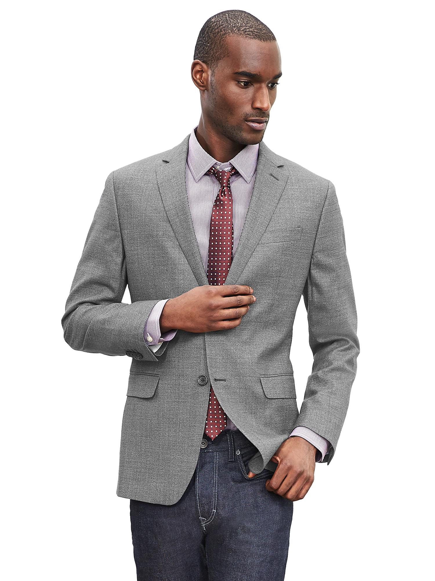 Modern Slim Textured Gray Wool Suit Jacket