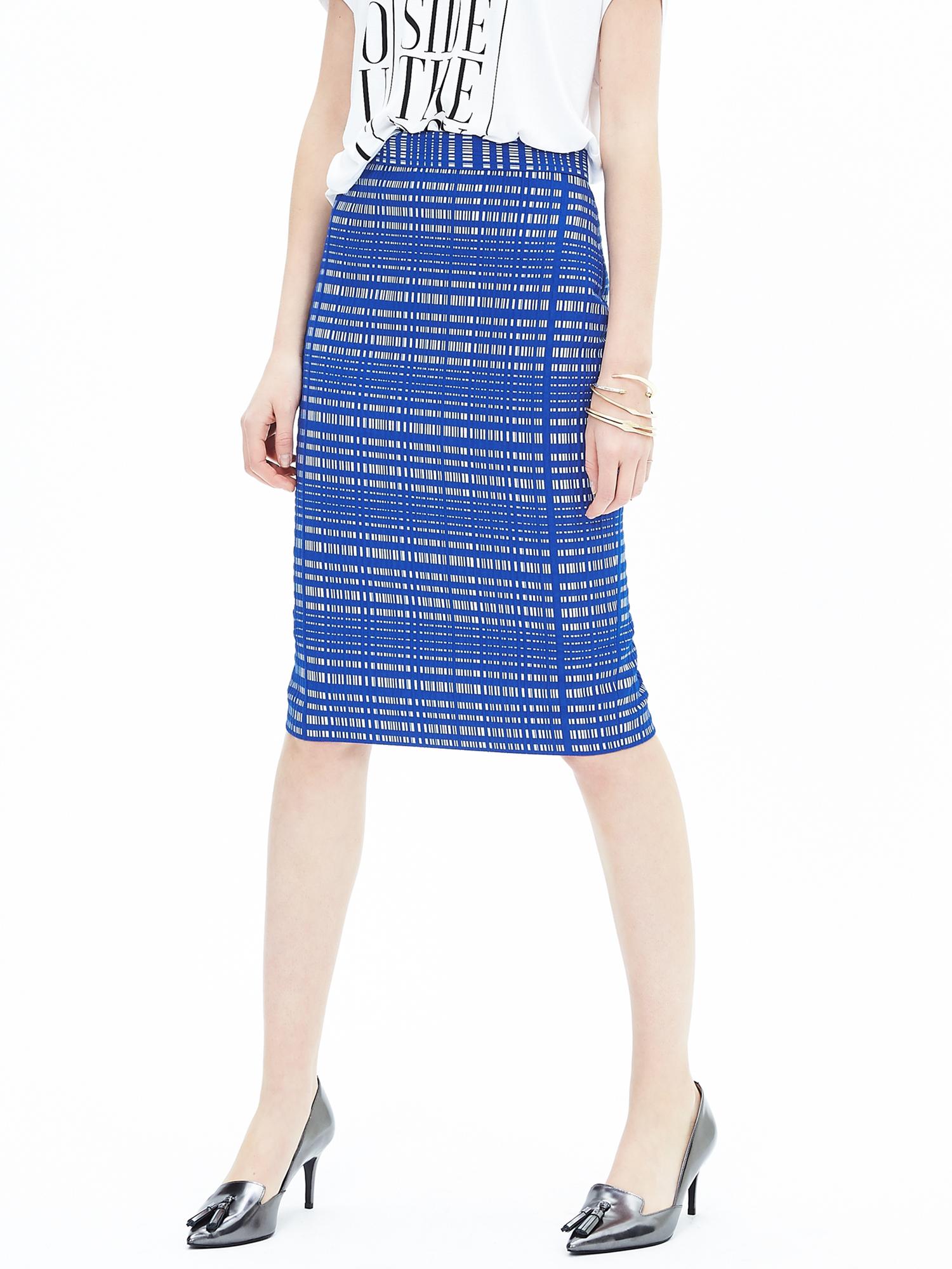 Blue Square Jacquard Pencil Skirt
