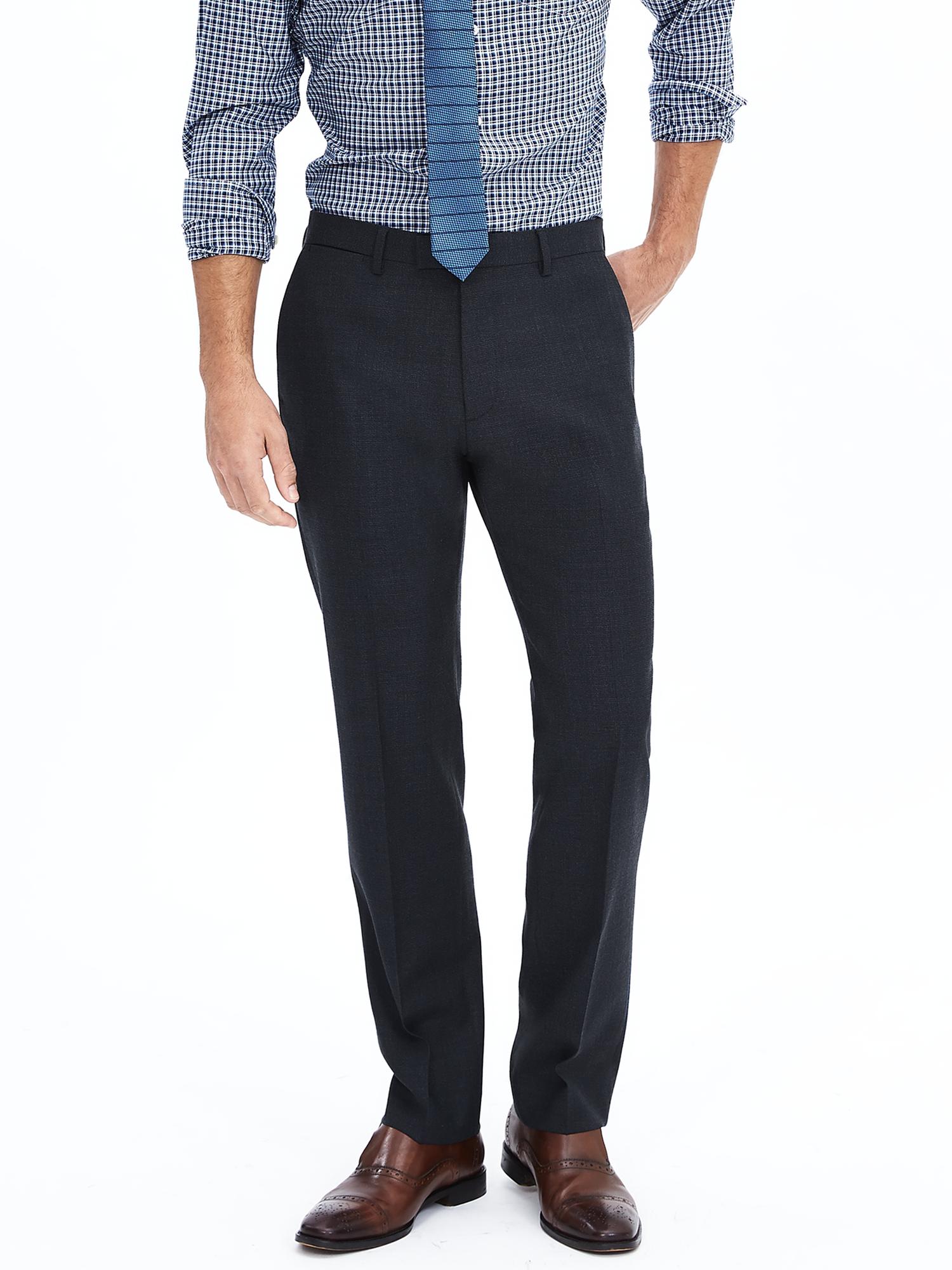 Modern Slim Textured Navy Wool Suit Trouser