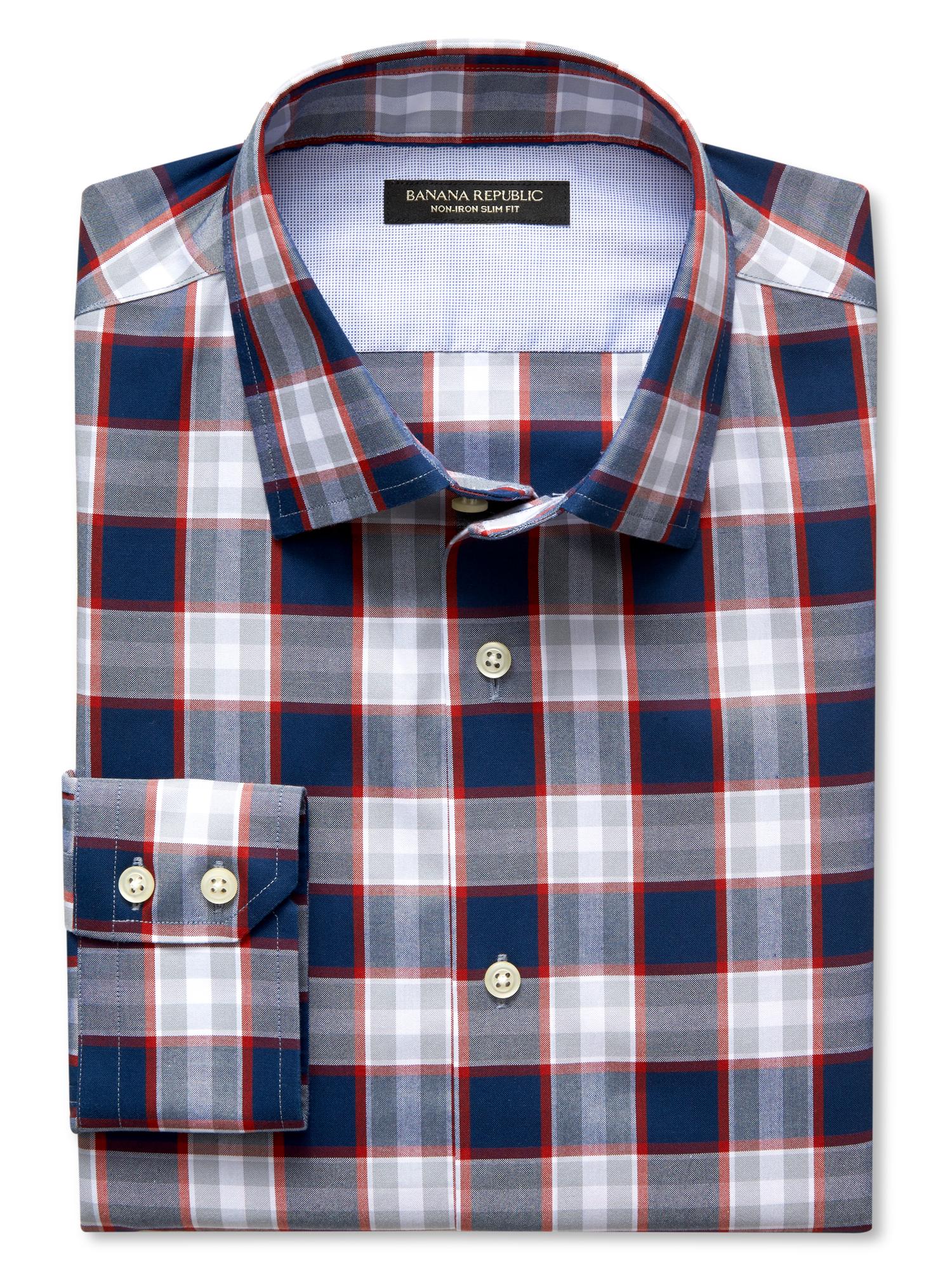 Slim-Fit Non-Iron Saturated Plaid Shirt