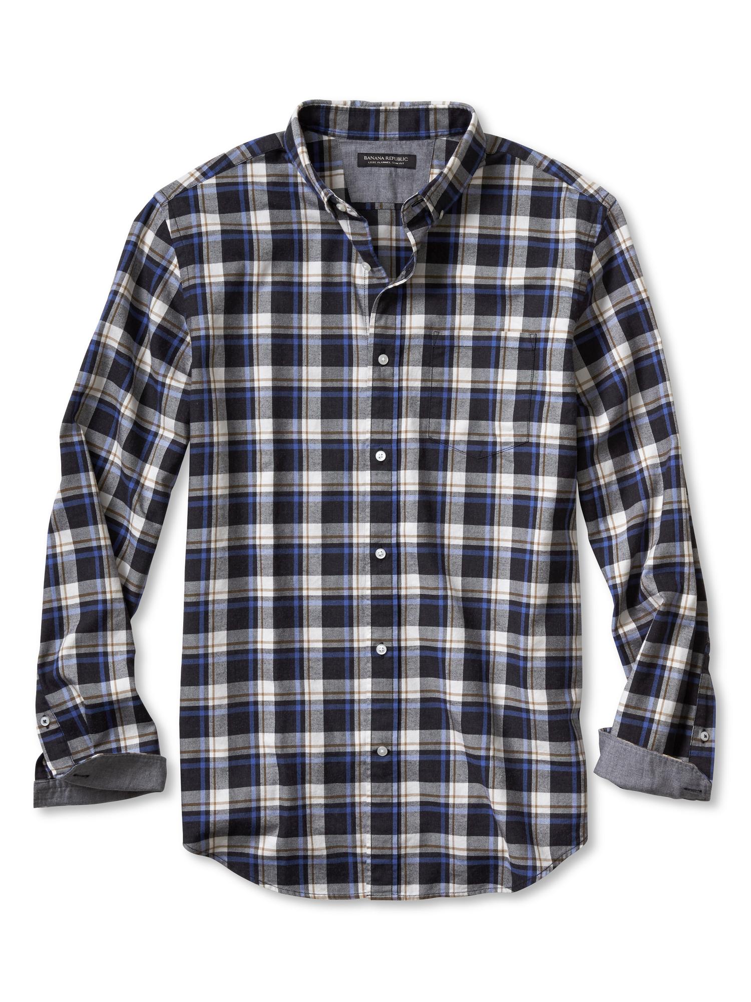 Slim-Fit Gray Check Luxe-Flannel Shirt
