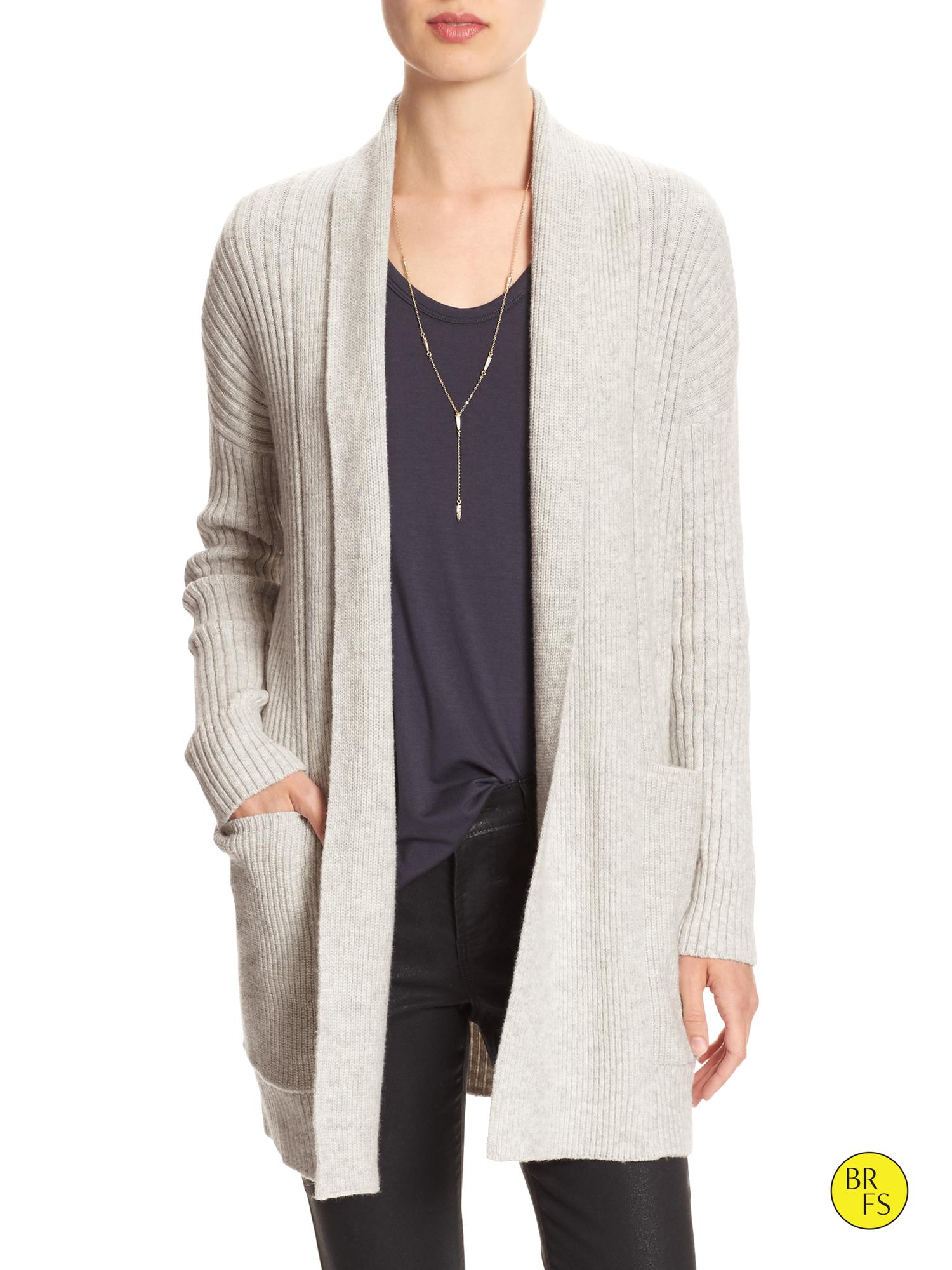 Factory Ribbed Open-Front Cardigan