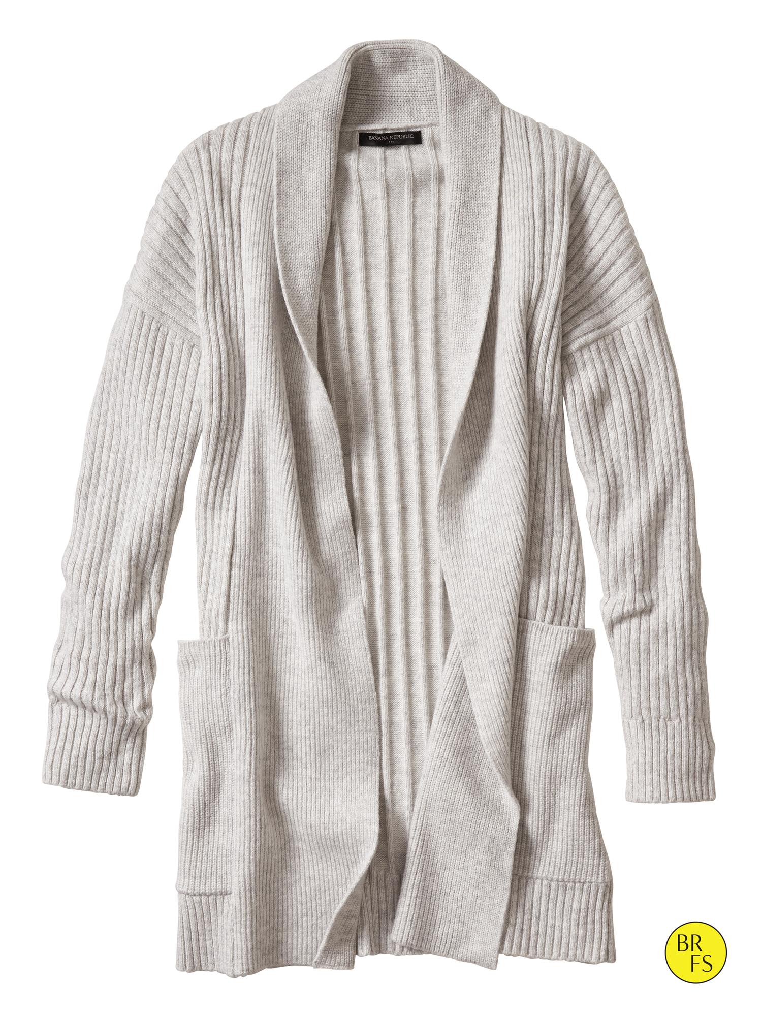 Factory Ribbed Open-Front Cardigan