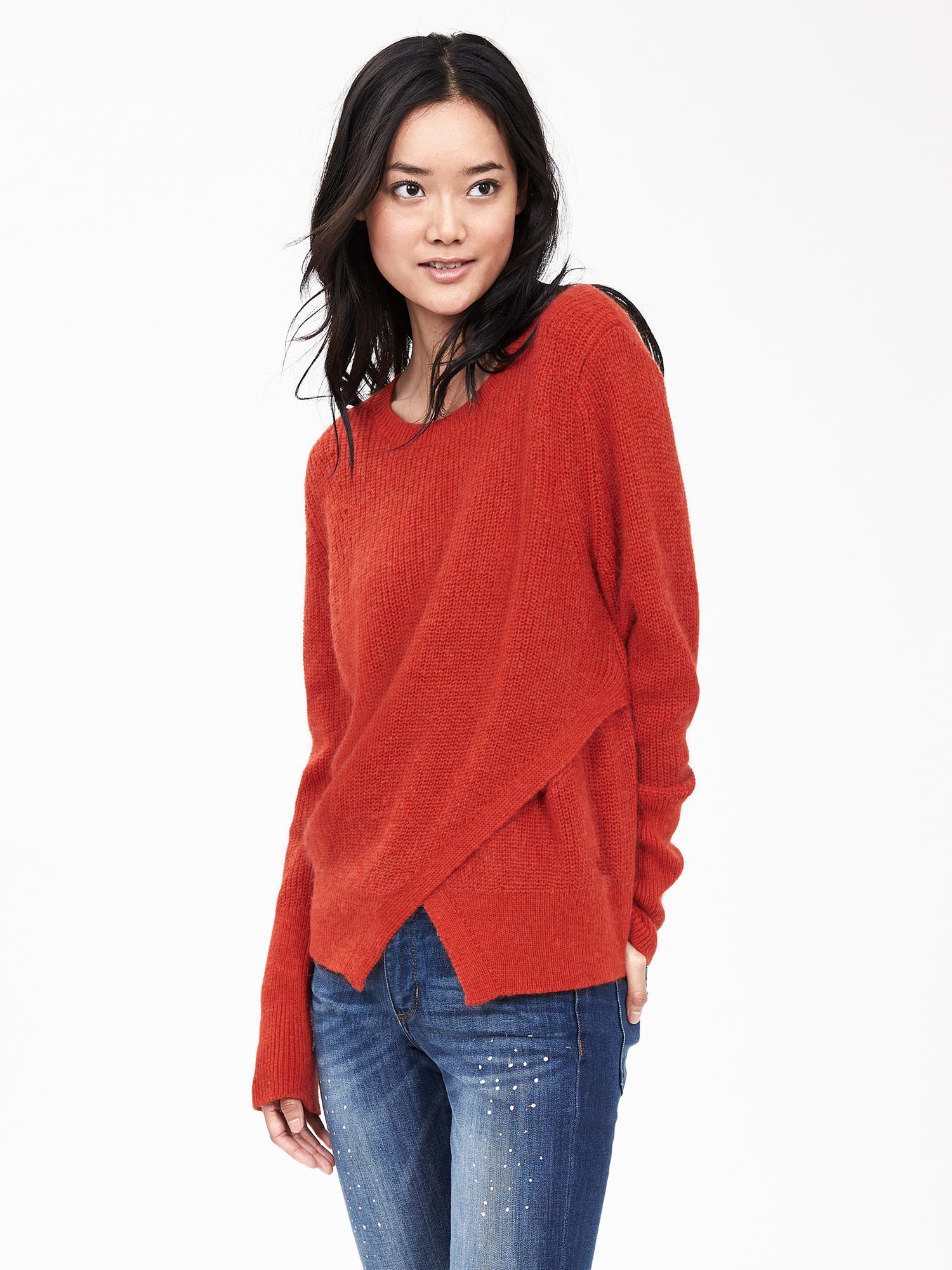 Cutout-Front Crew Pullover