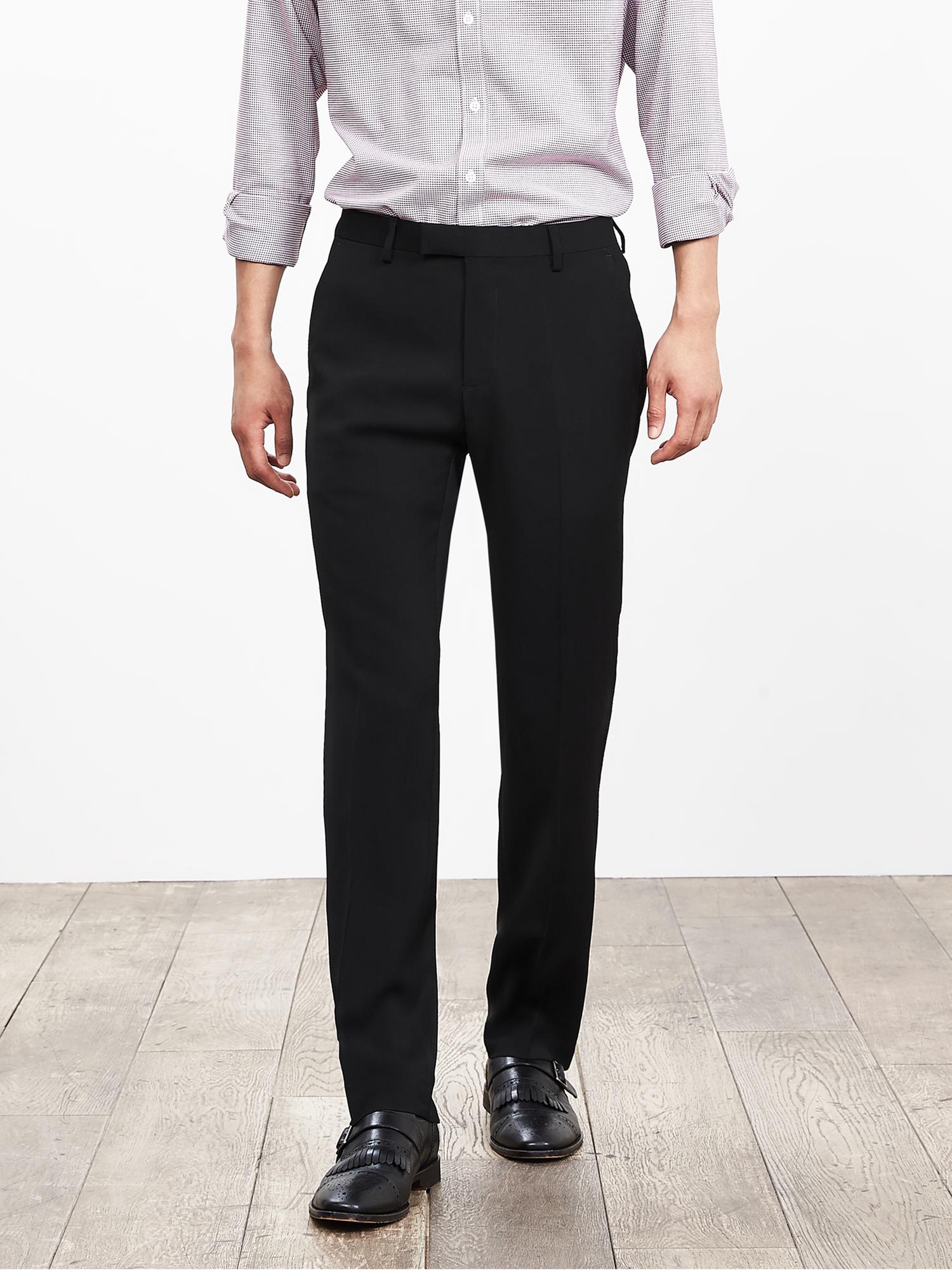 Tailored Slim Black Italian Wool Suit Trouser