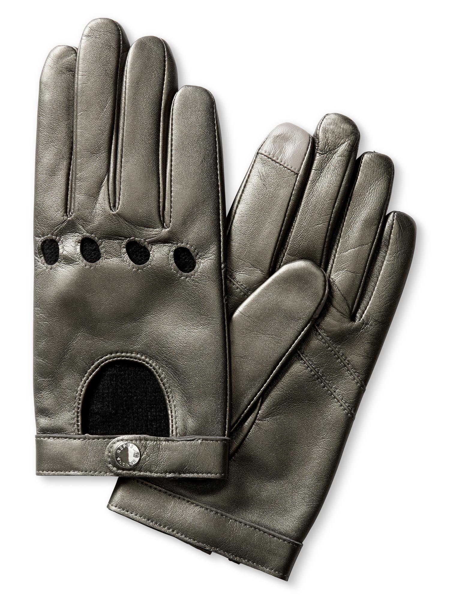 Metallic Leather Moto Texting Glove