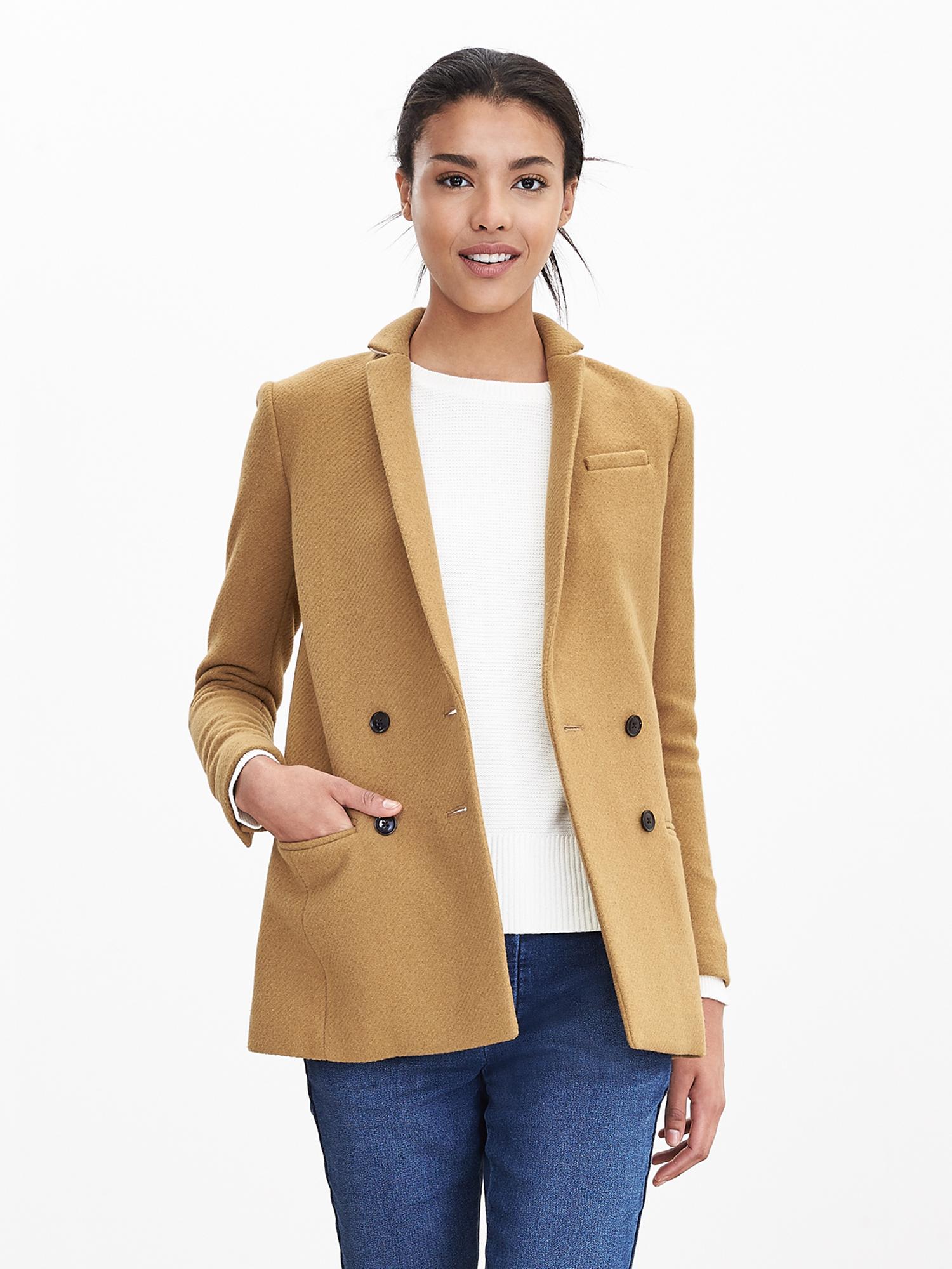Camel Double-Breasted Blazer