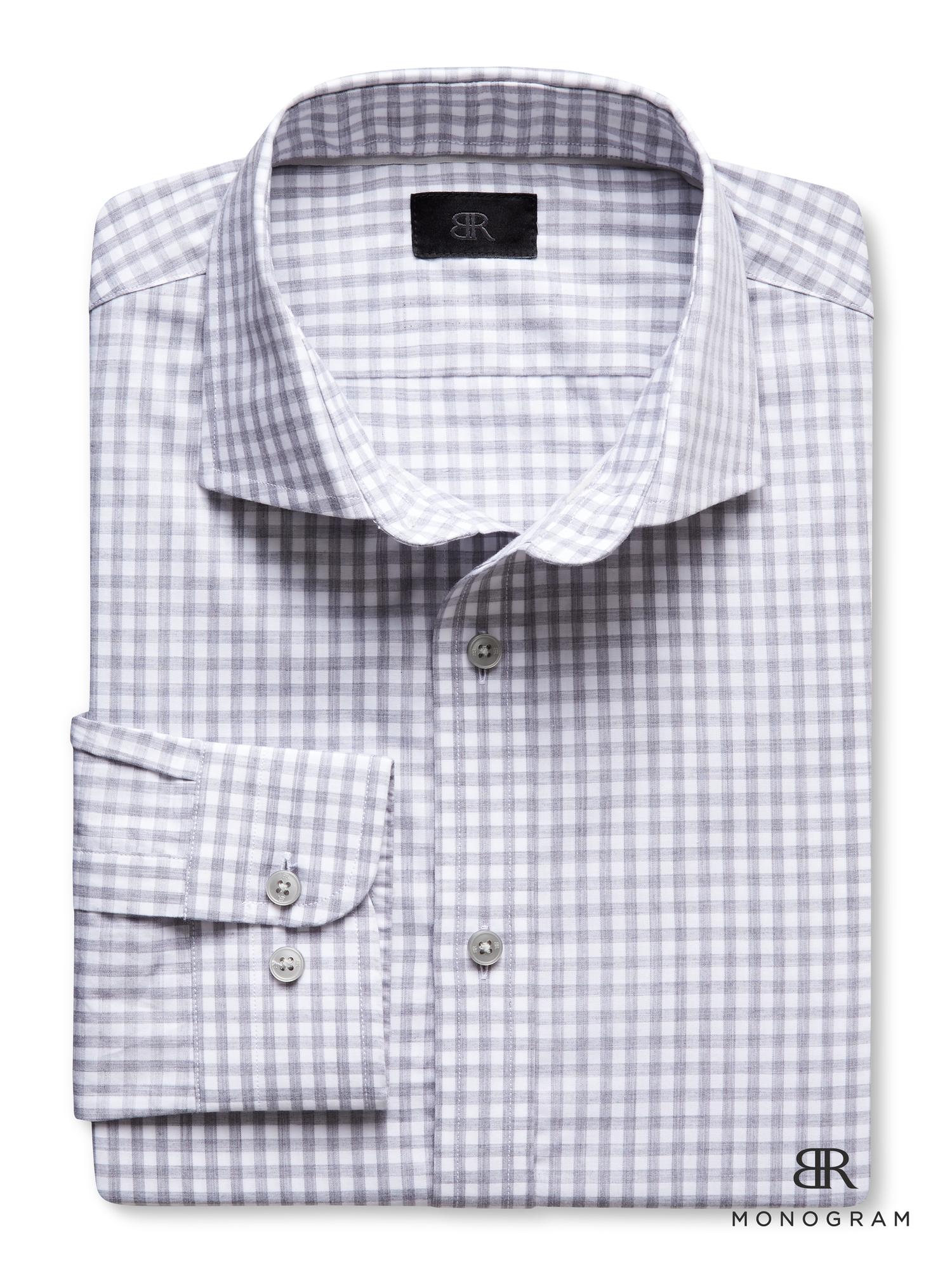 BR Monogram Grant-Fit Italian Woven Gray Gingham Shirt