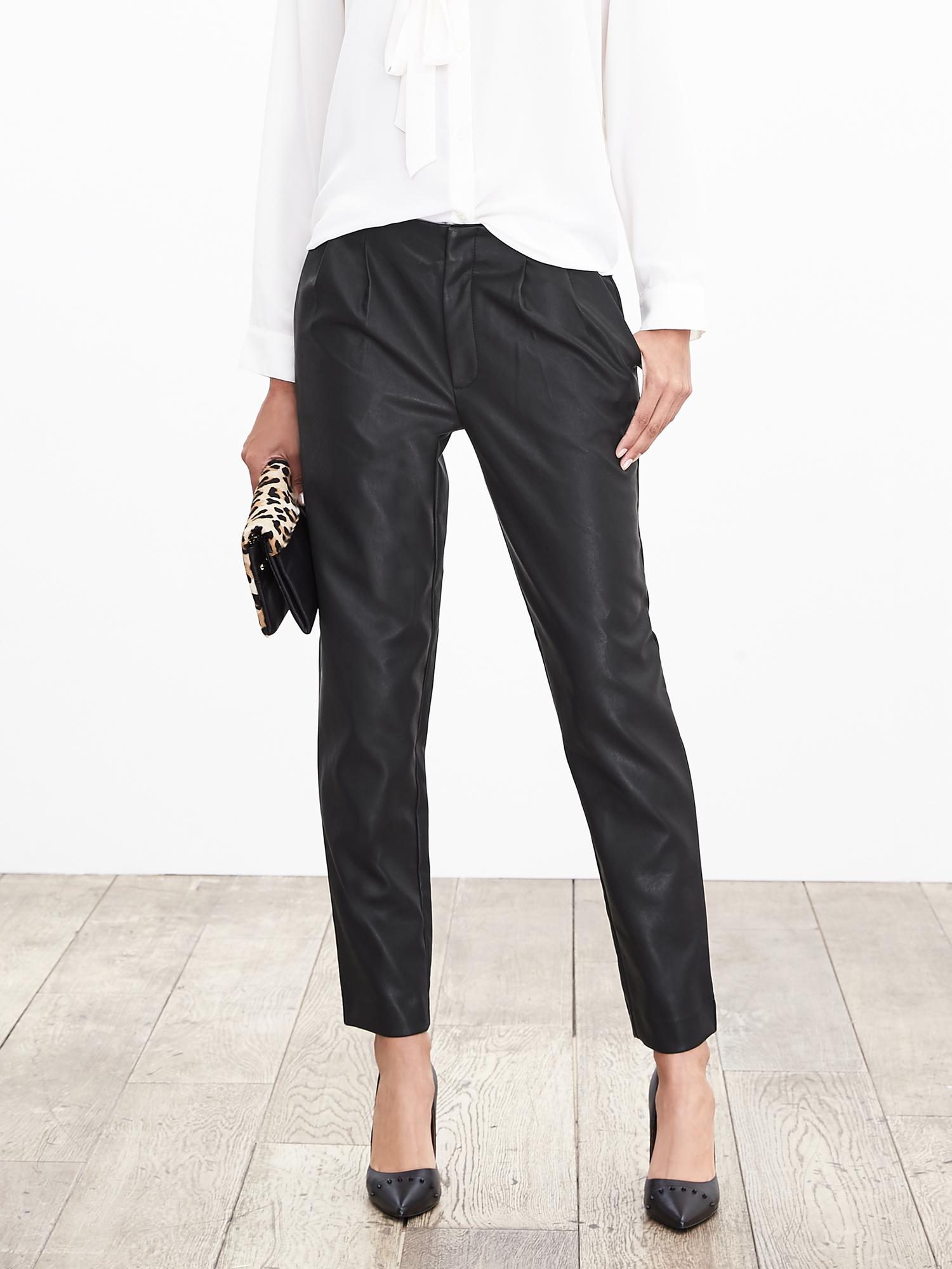 Pleated Faux-Leather Ankle Pant