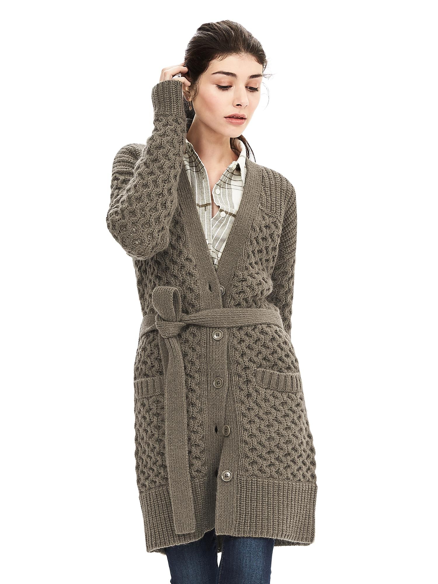 Cable-Knit Belted Long Cardigan