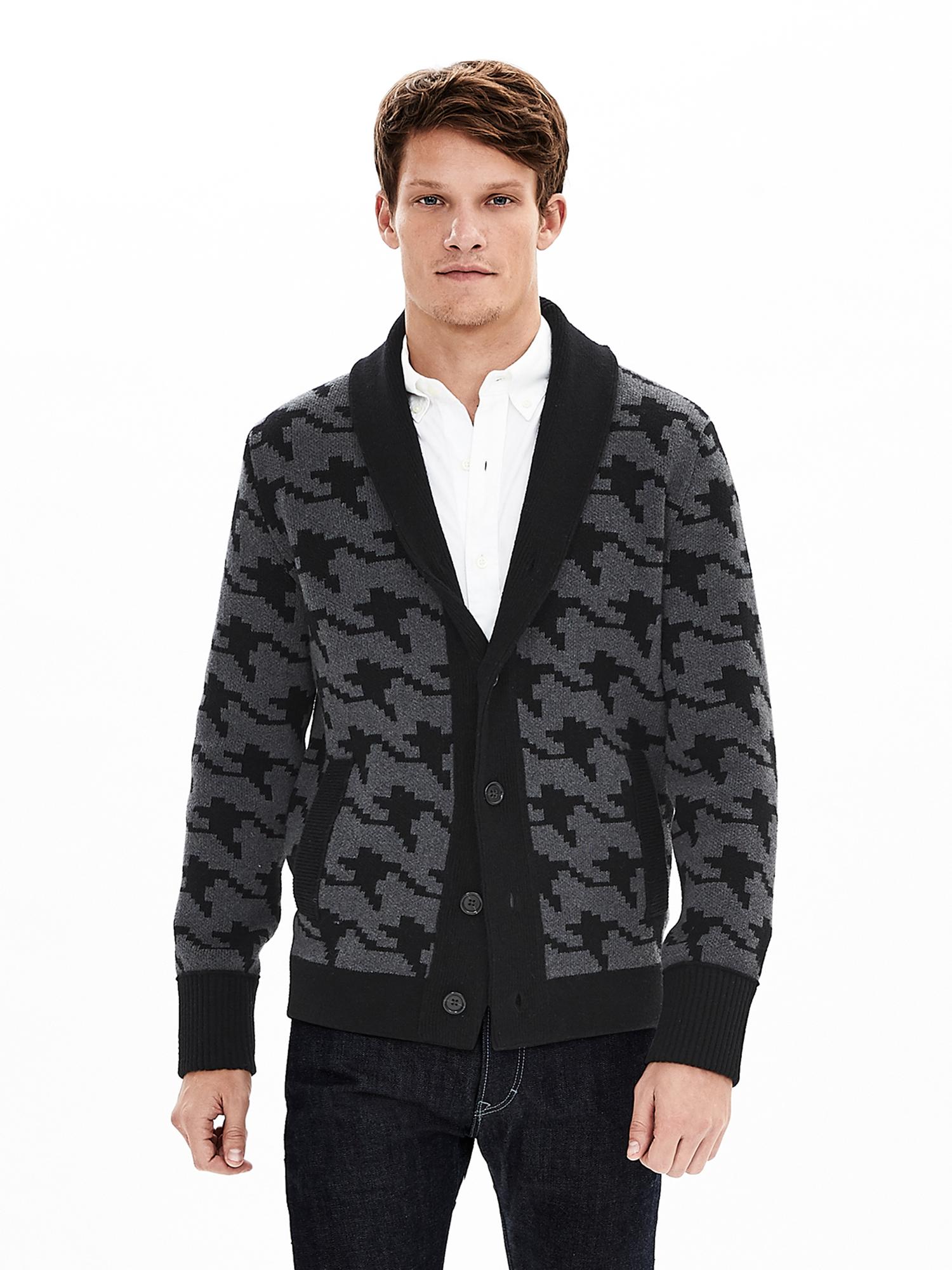 Jacquard Shawl-Collar Sweater Cardigan
