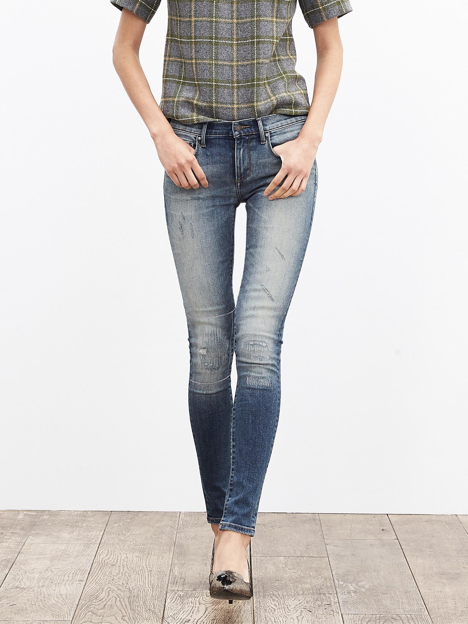 Medium Wash Distressed Skinny Jean