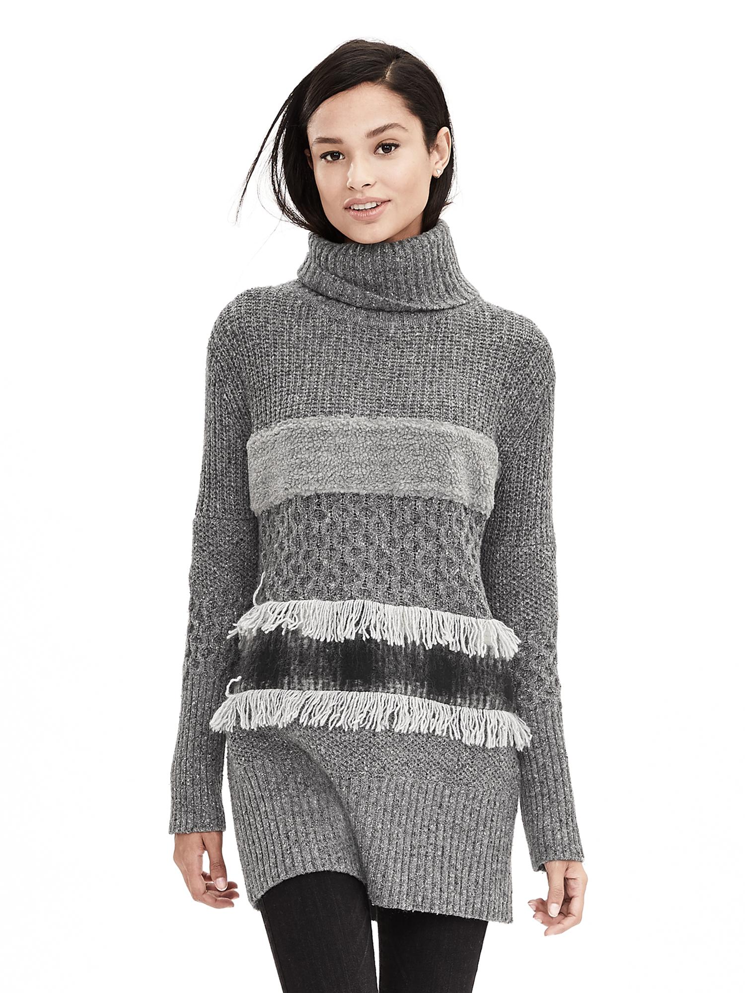 Collage-Stripe Sweater Tunic