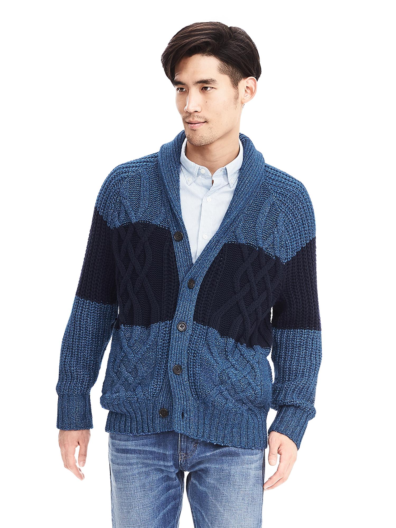 Colorblock Cable-Knit Cardigan
