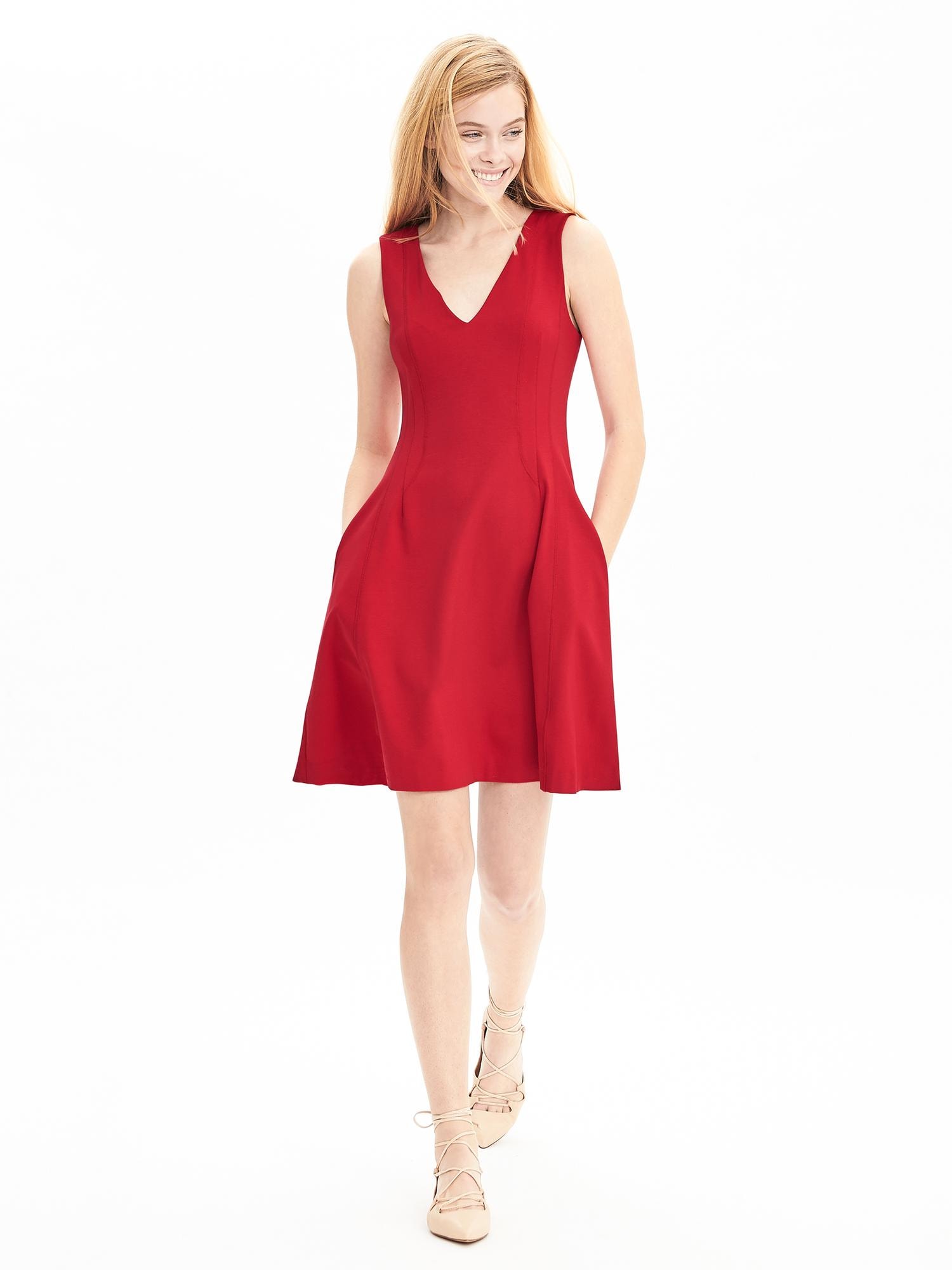 Red Ponte Fit-and-Flare Dress