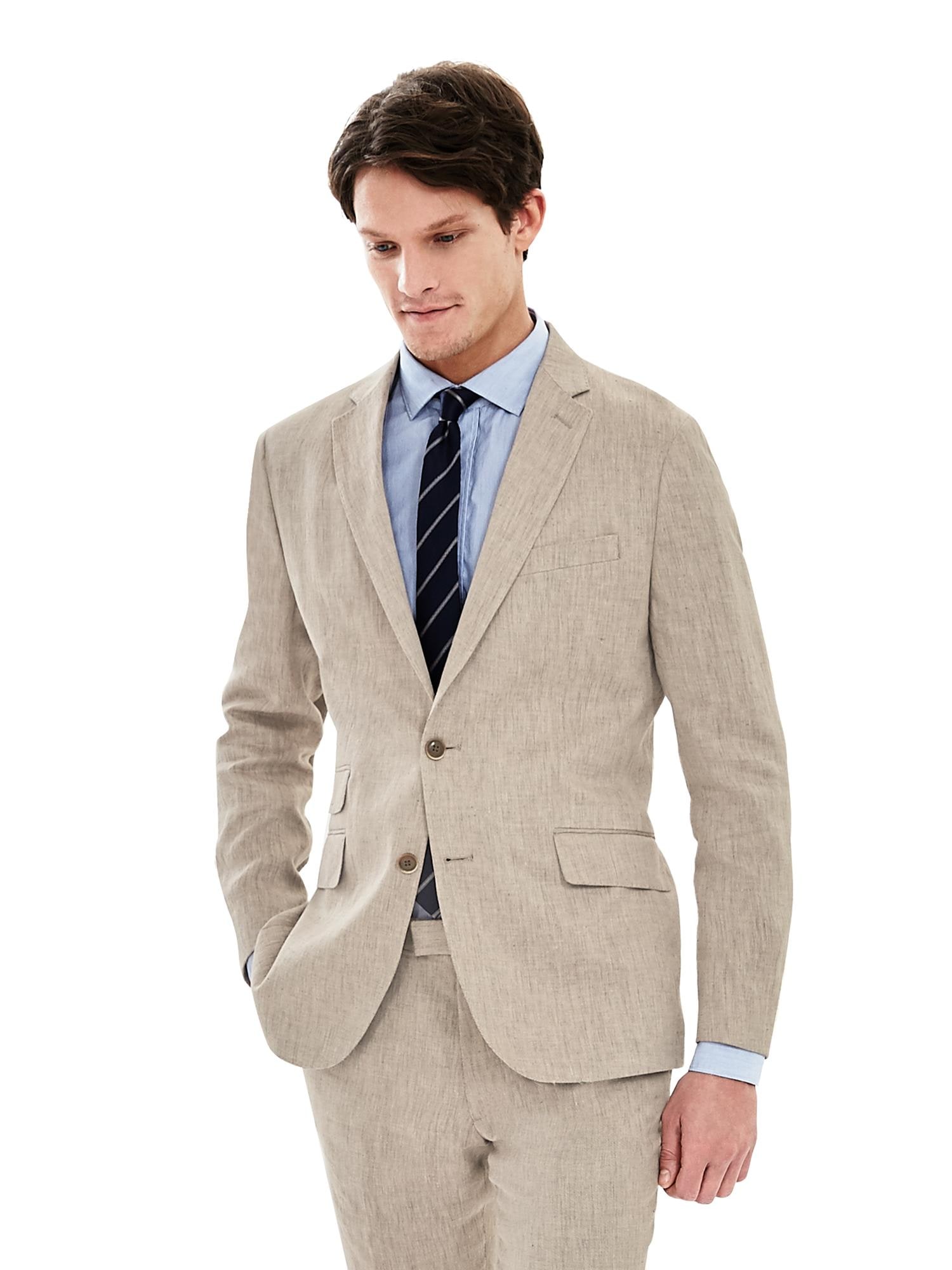 Modern Slim Khaki Linen Suit Jacket