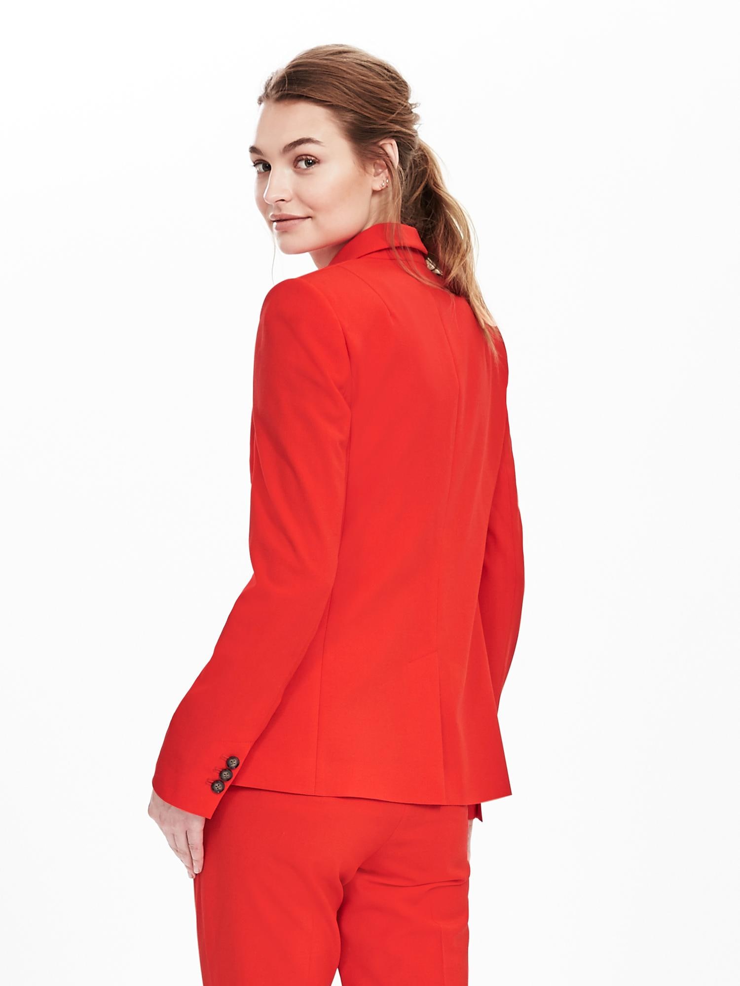 Red Lightweight Wool One-Button Blazer