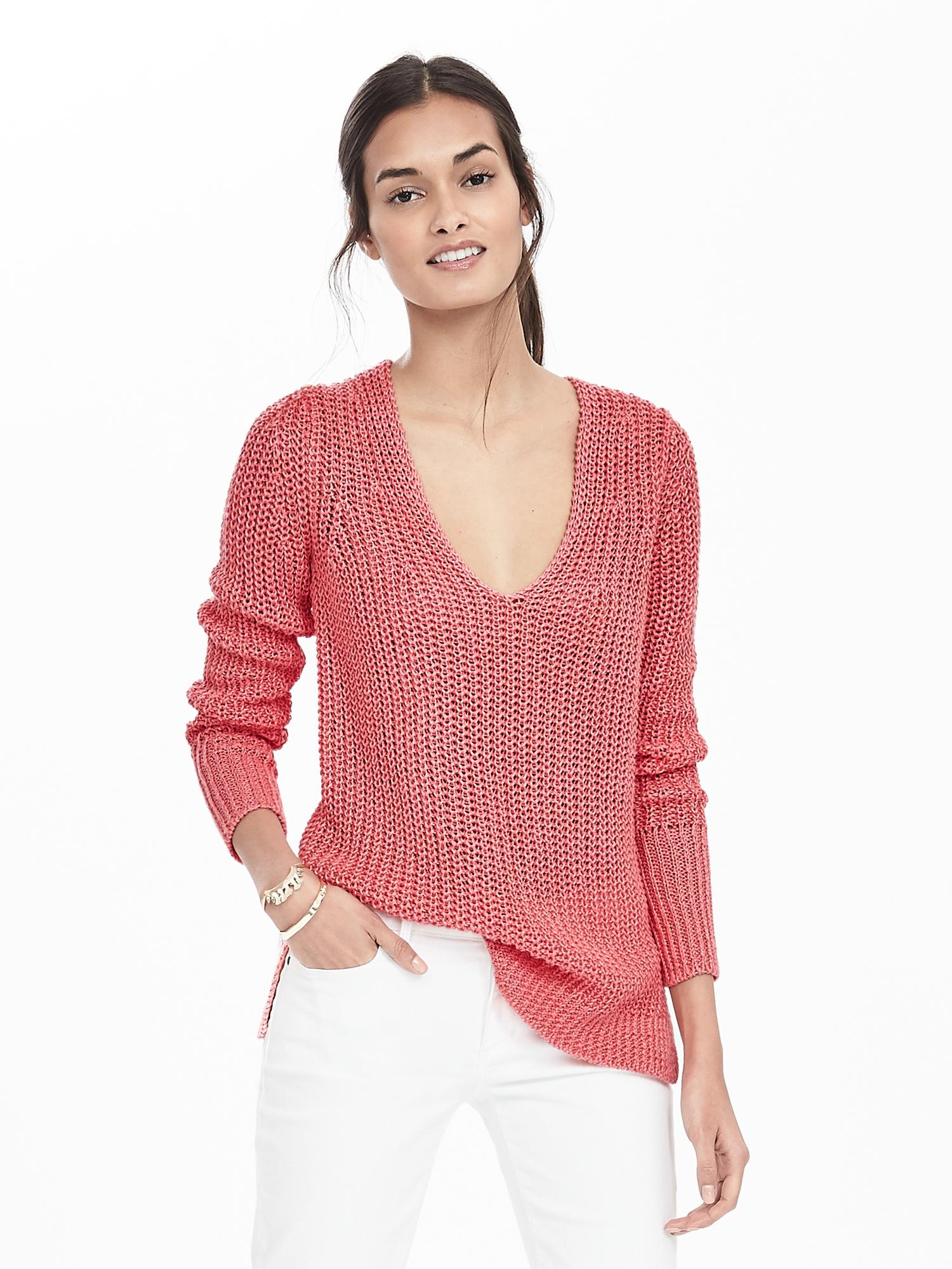 Italian Linen Chunky V-Neck Sweater
