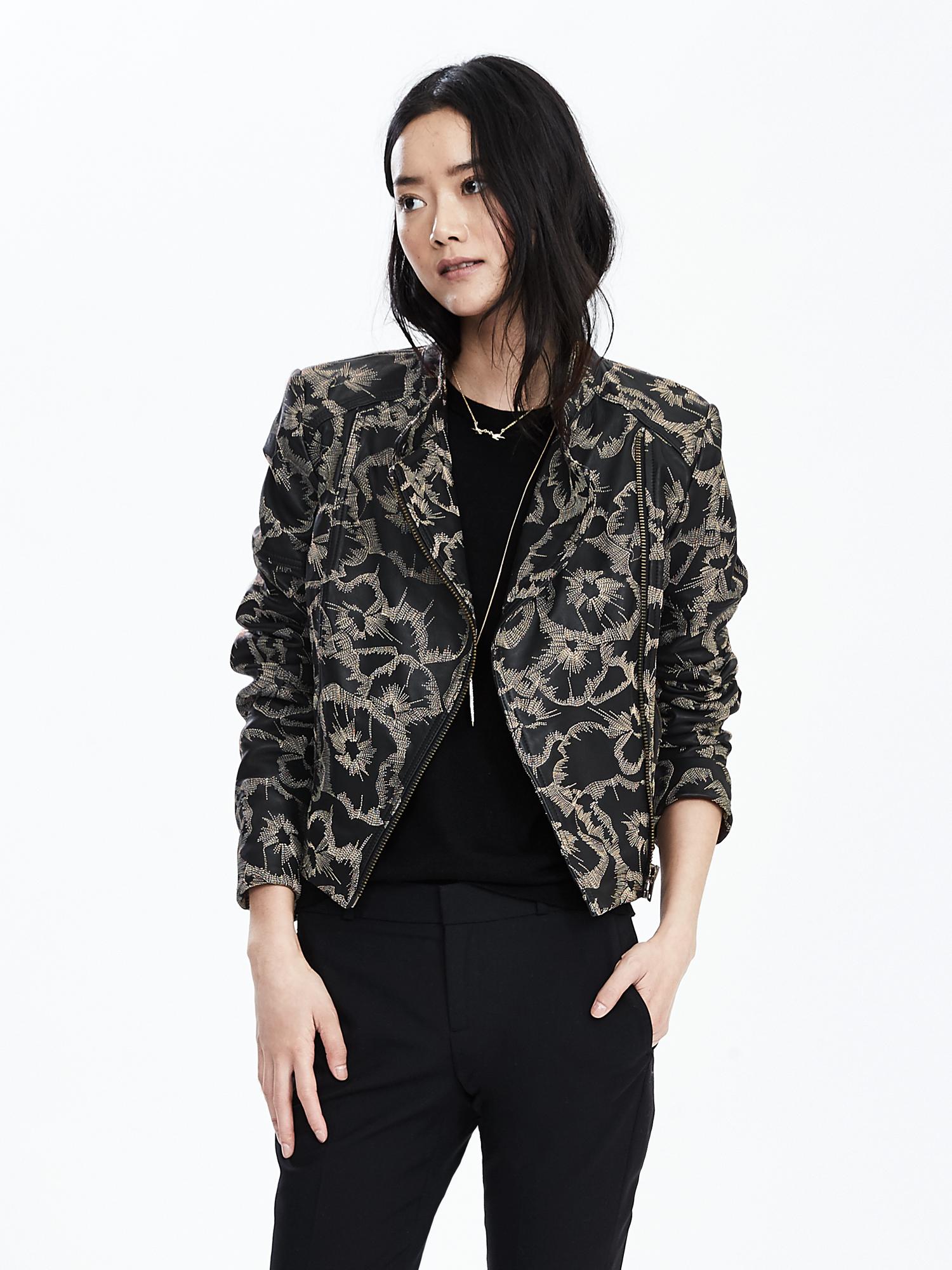 Limited-Edition Floral Leather Moto Jacket